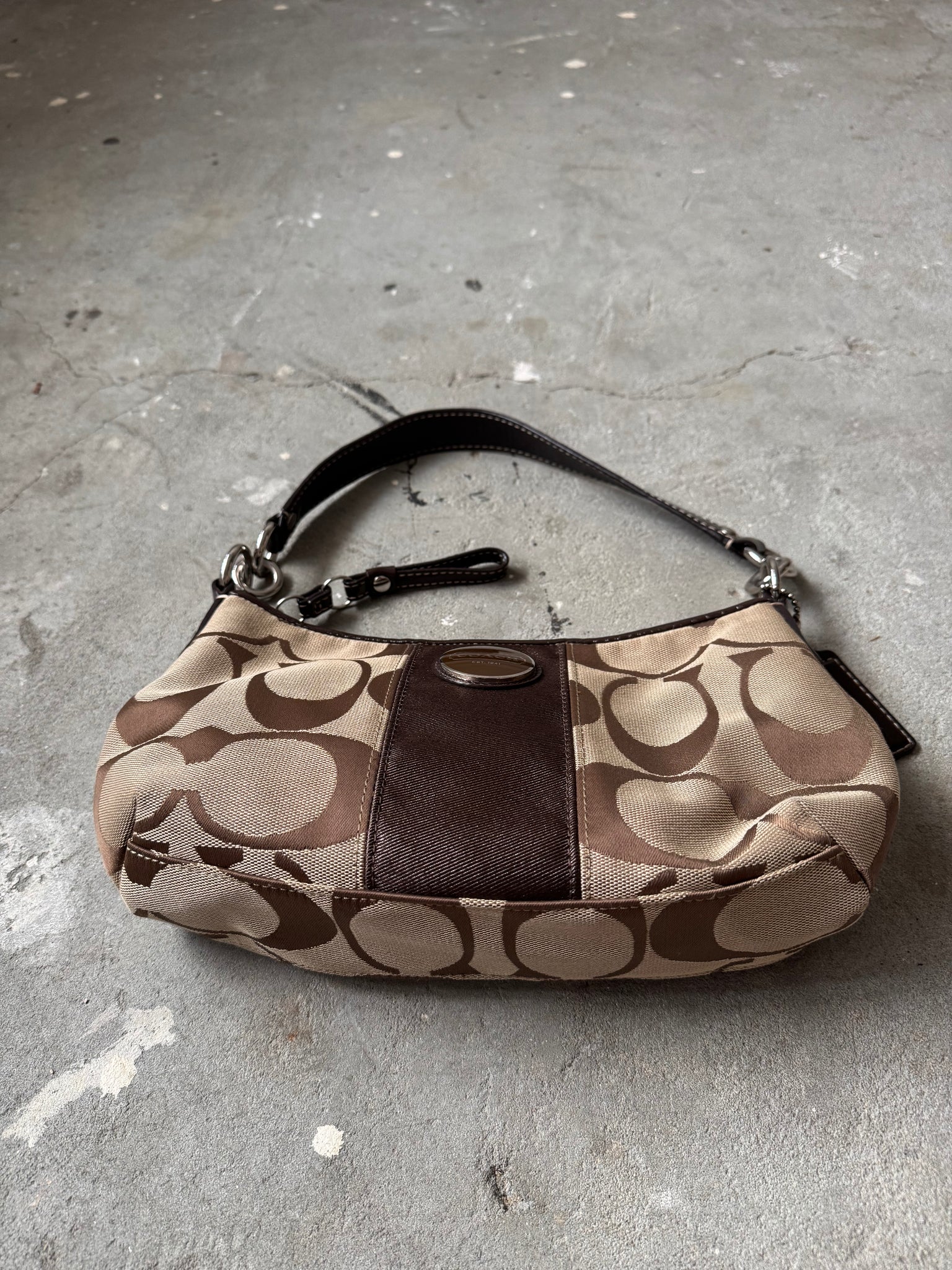 Coach Signature Strip Shoulder Bag Beige/Brown