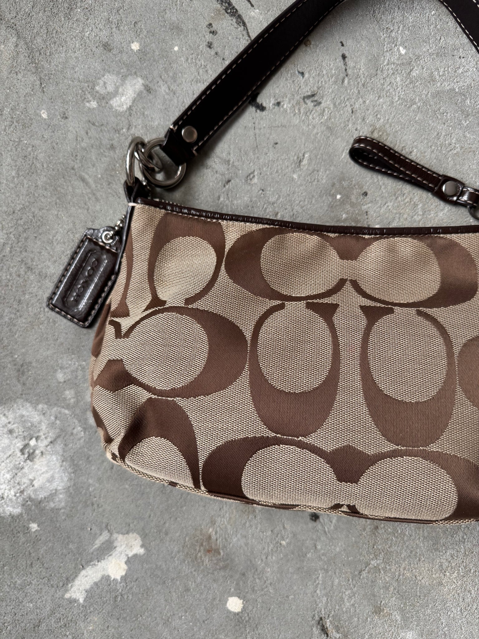 Coach Signature Strip Shoulder Bag Beige/Brown