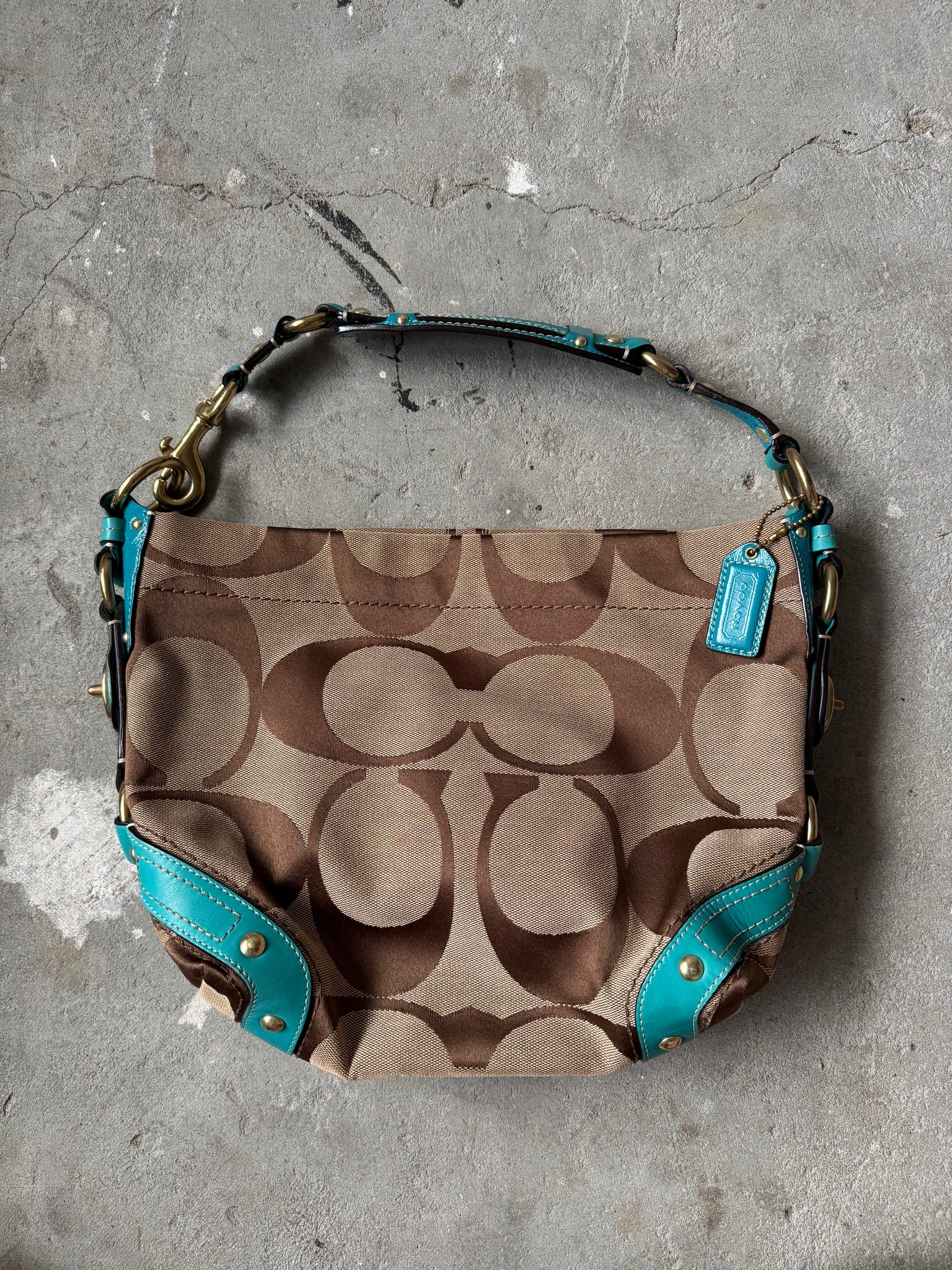 Coach Signature Carly Shoulder Bag Beige/Aqua