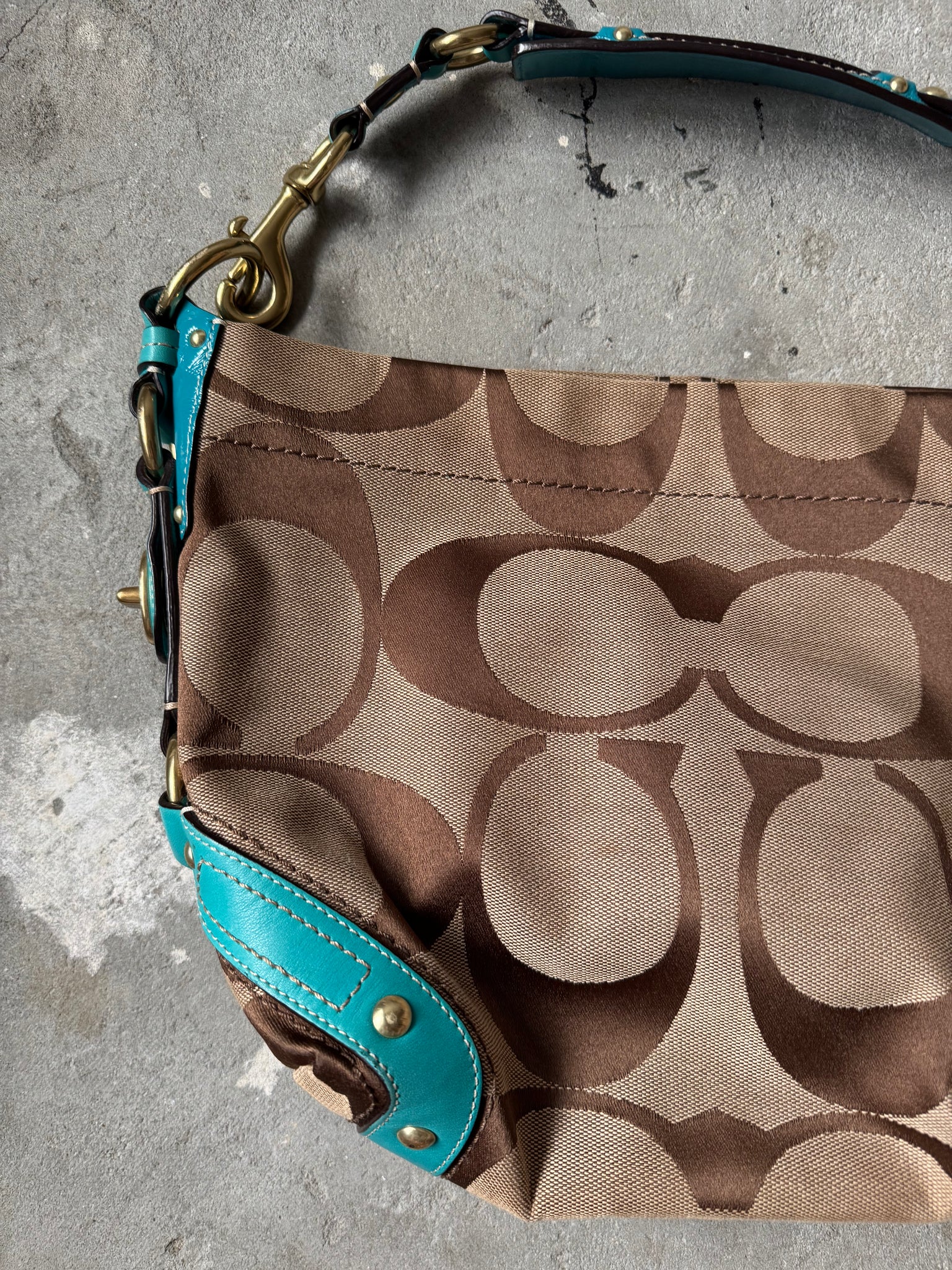 Coach Signature Carly Shoulder Bag Beige/Aqua