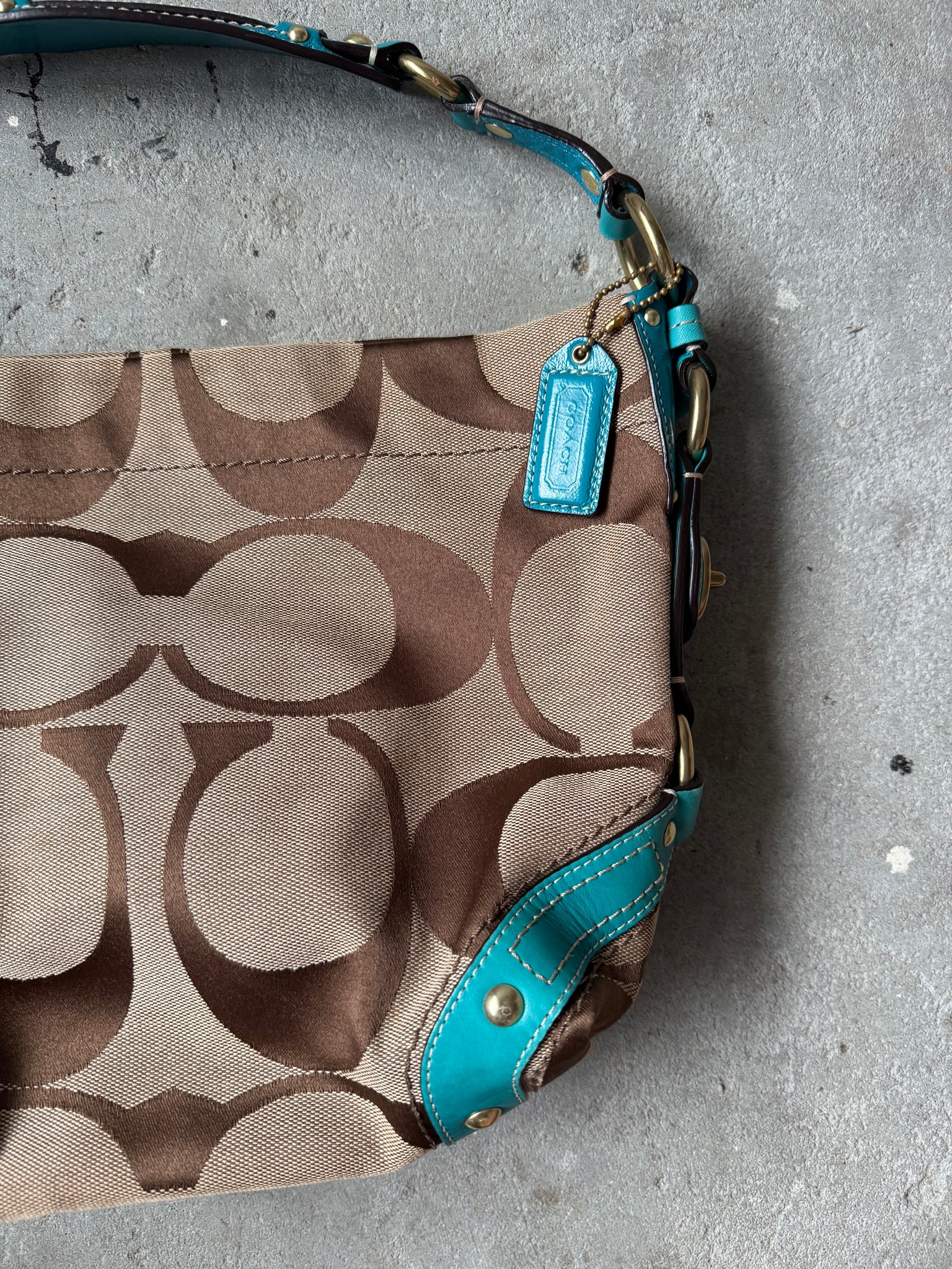 Coach Signature Carly Shoulder Bag Beige/Aqua
