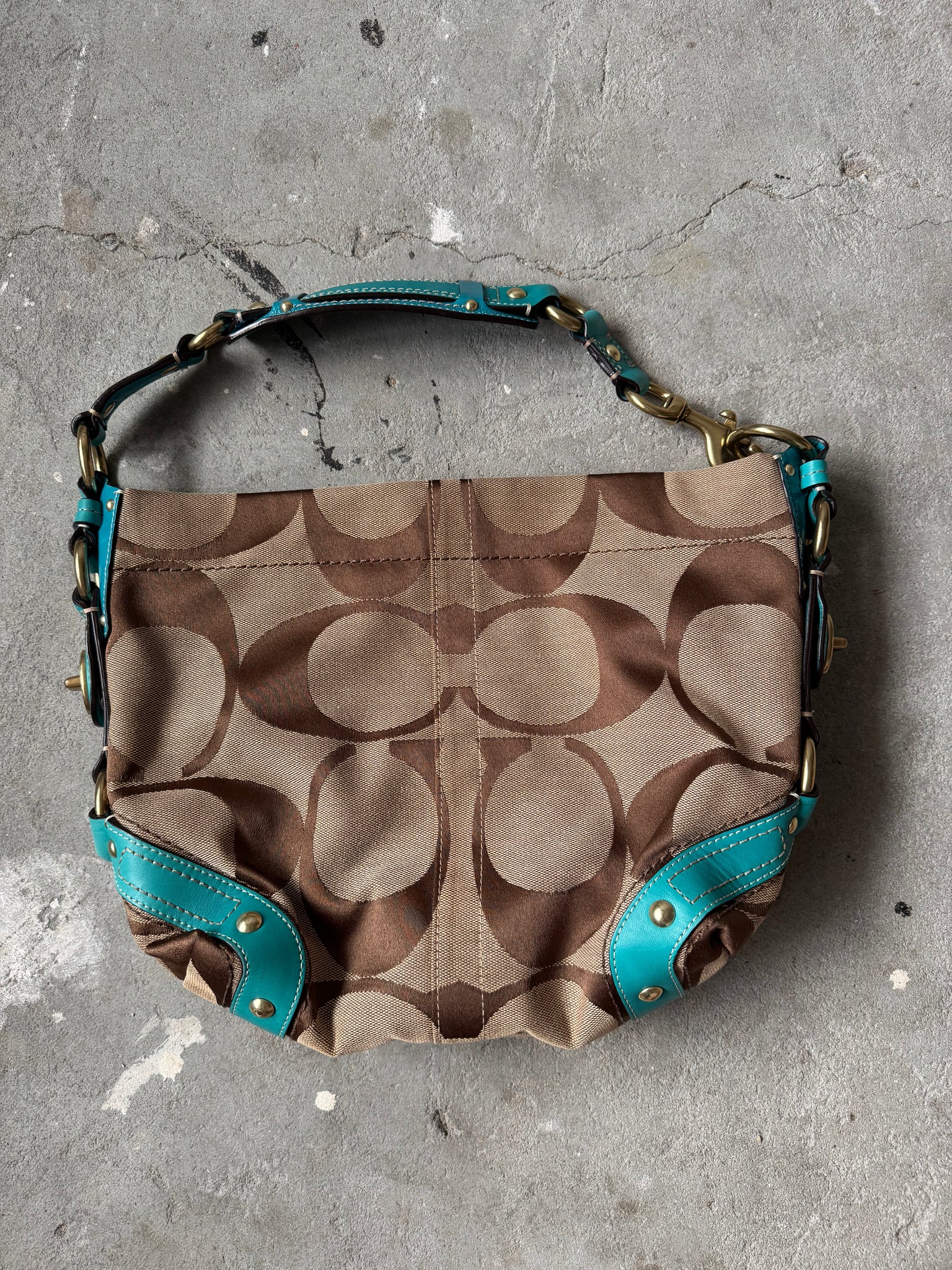 Coach Signature Carly Shoulder Bag Beige/Aqua