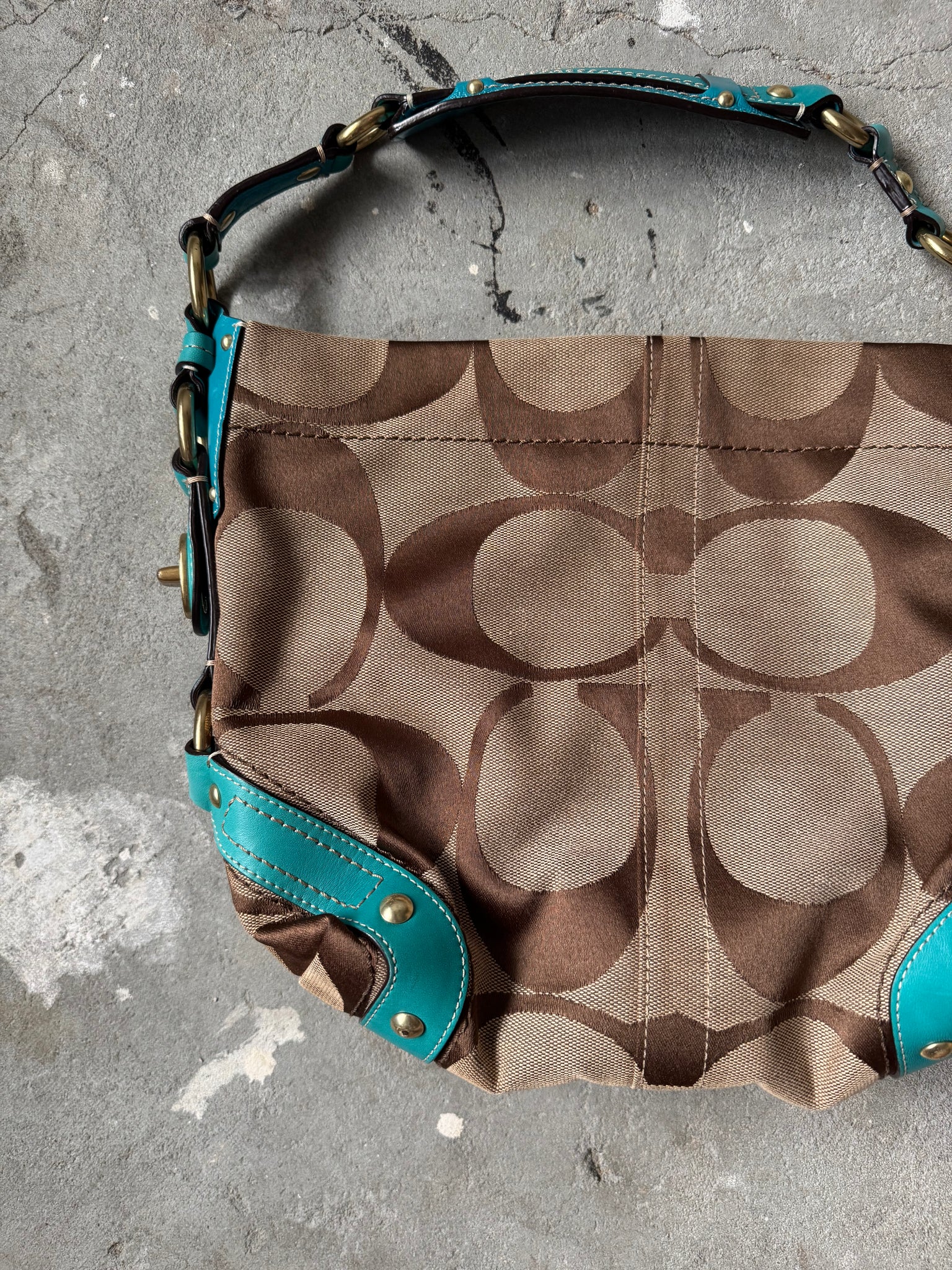Coach Signature Carly Shoulder Bag Beige/Aqua
