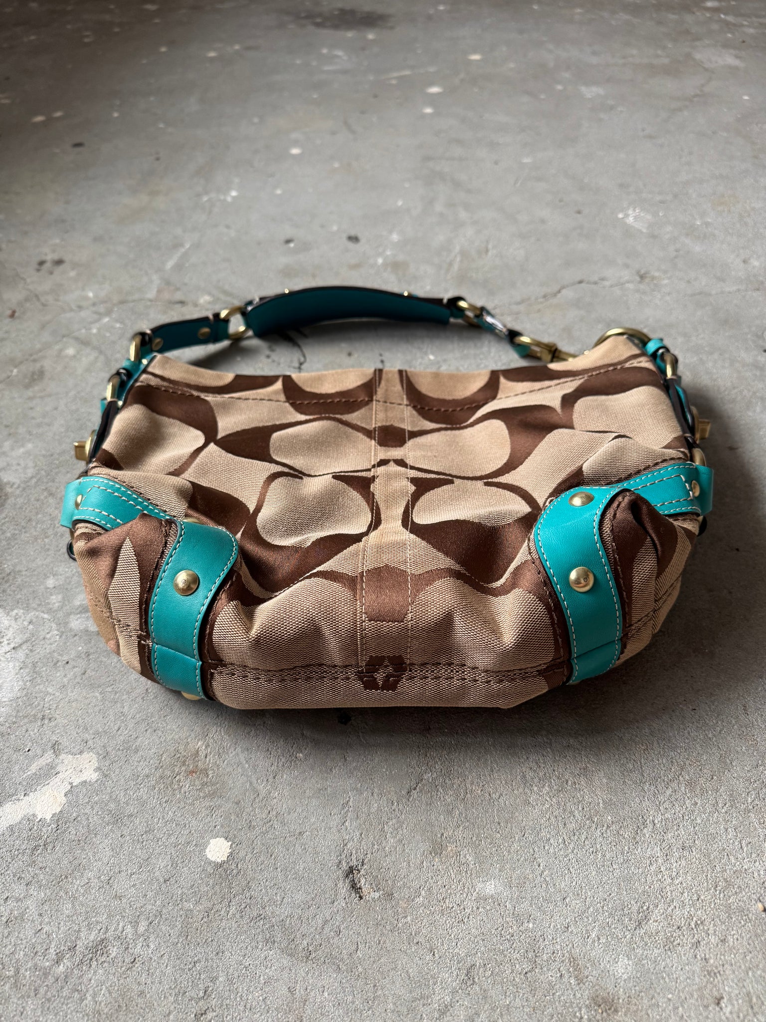 Coach Signature Carly Shoulder Bag Beige/Aqua