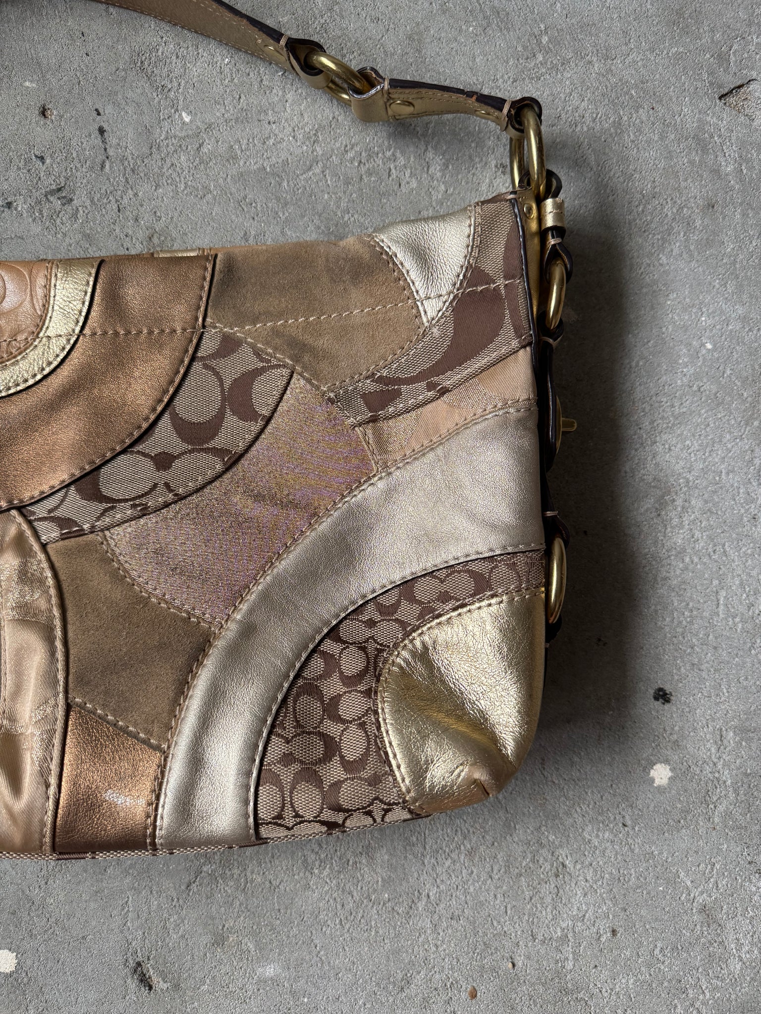 Coach Signature Patchwork Carly Shoulder Bag Beige/Gold