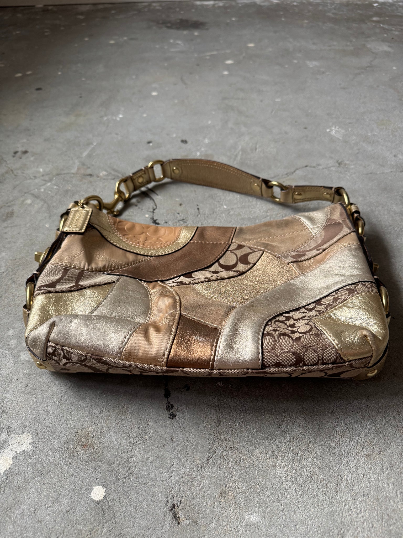 Coach Signature Patchwork Carly Shoulder Bag Beige/Gold
