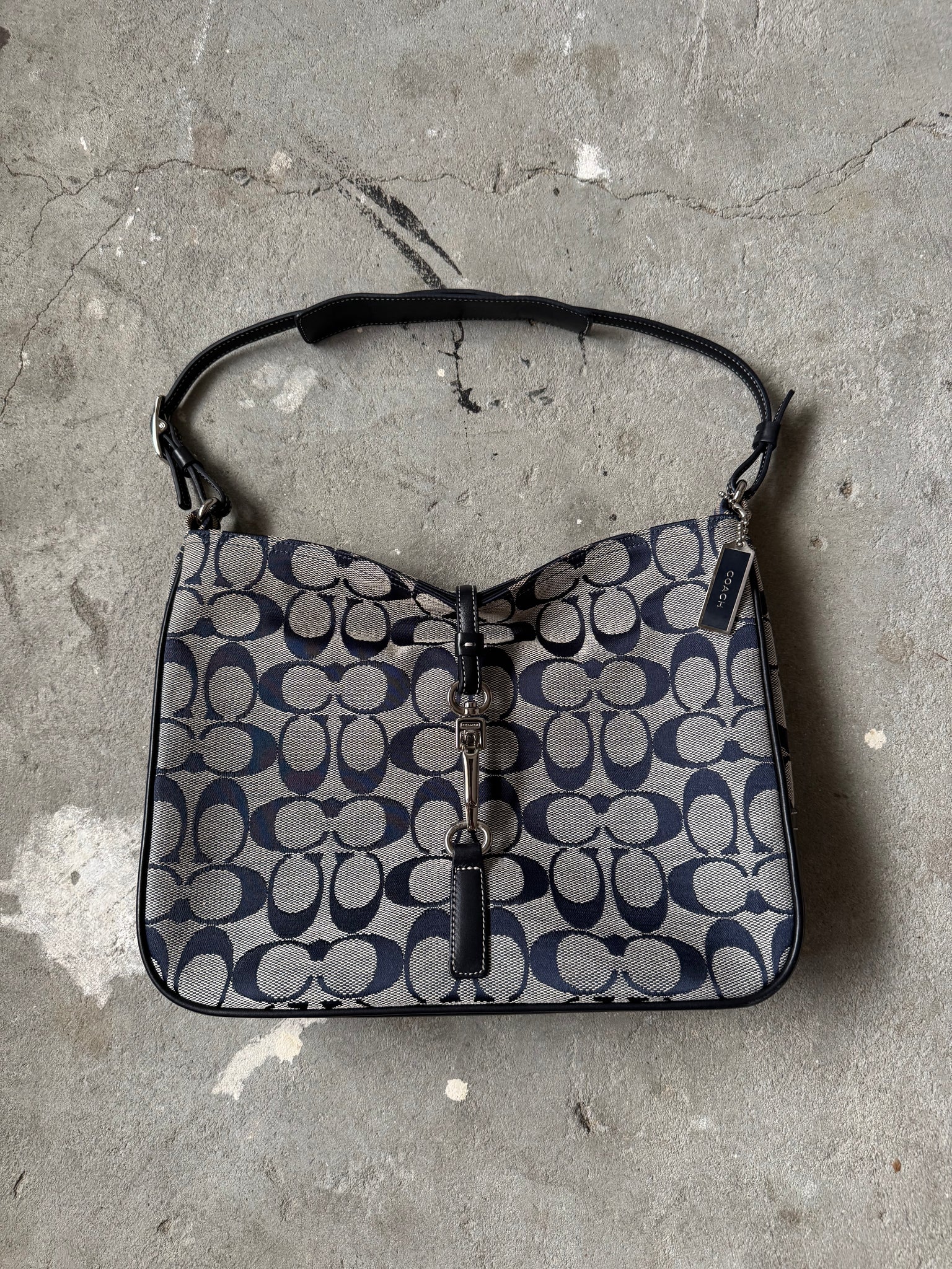Coach Hobo Signature Clip Canvas Handbag Grey/Navy