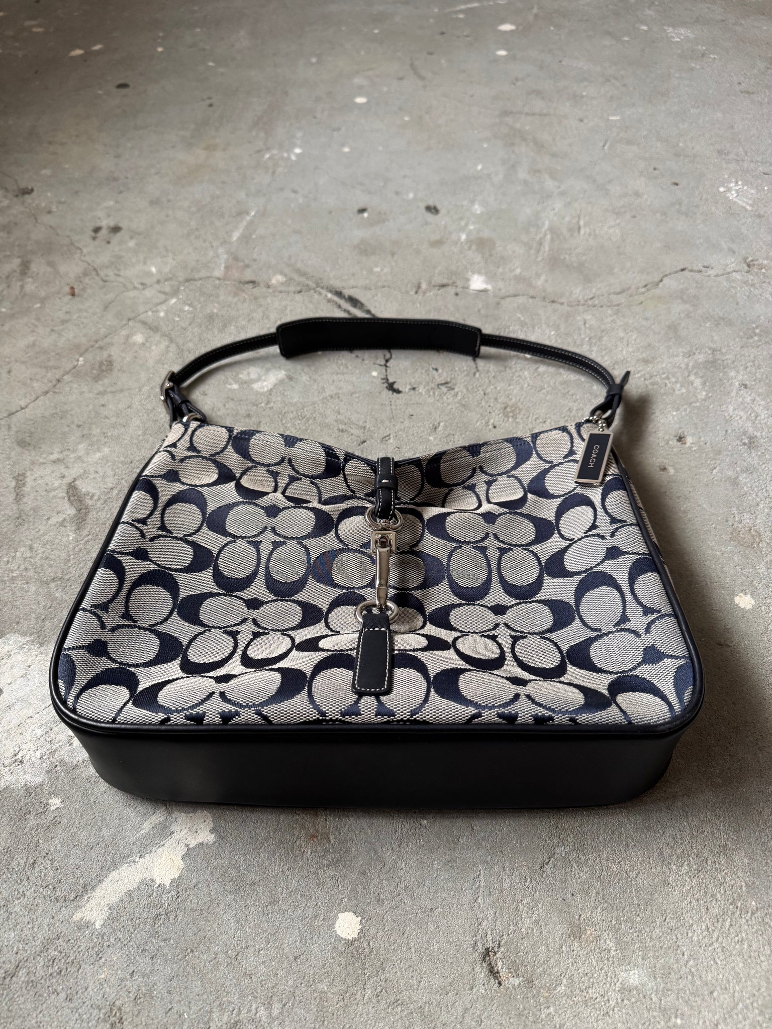 Coach Hobo Signature Clip Canvas Handbag Grey/Navy