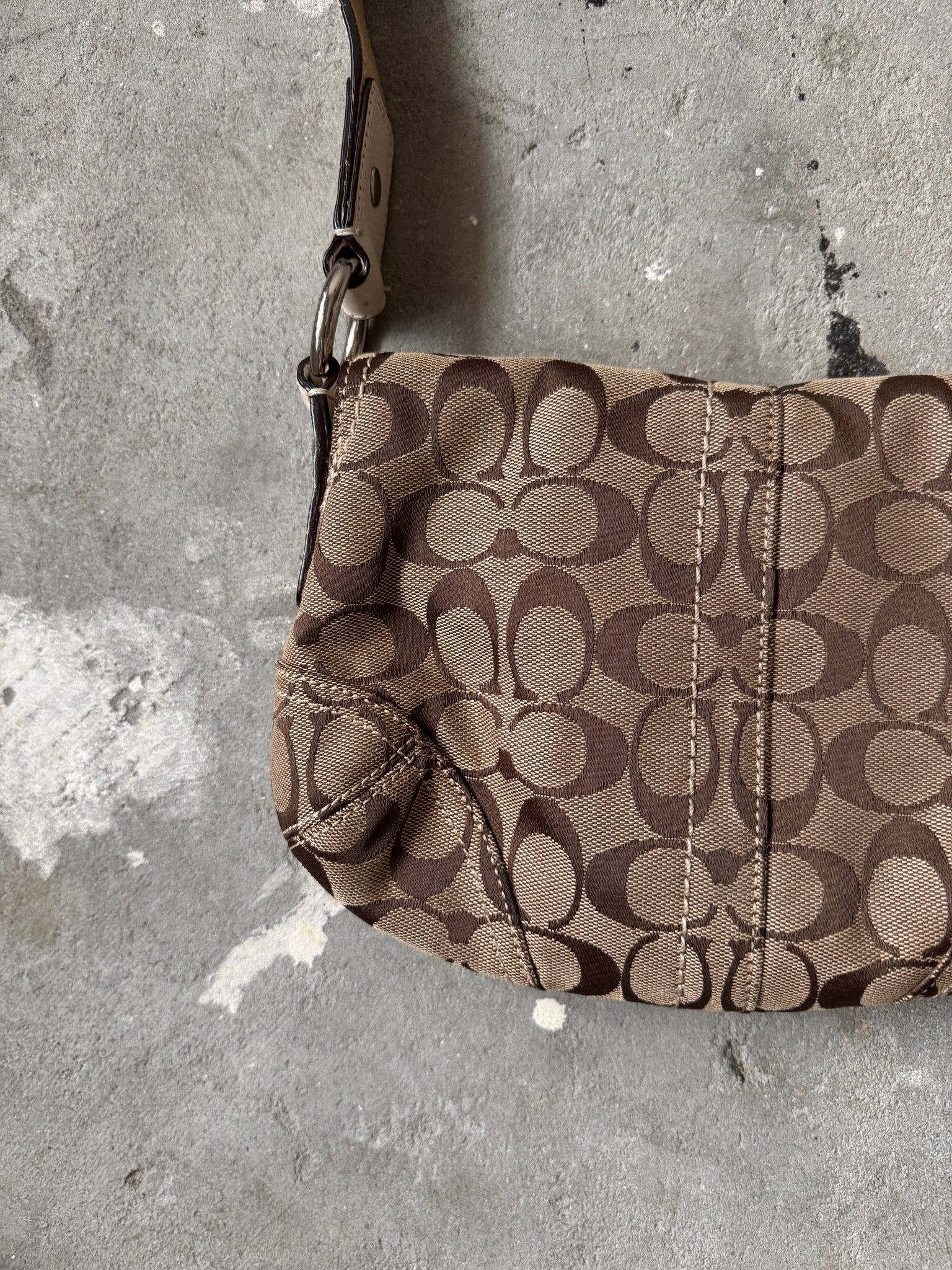 Coach Signature Soho Flap Shoulder Bag Beige/White