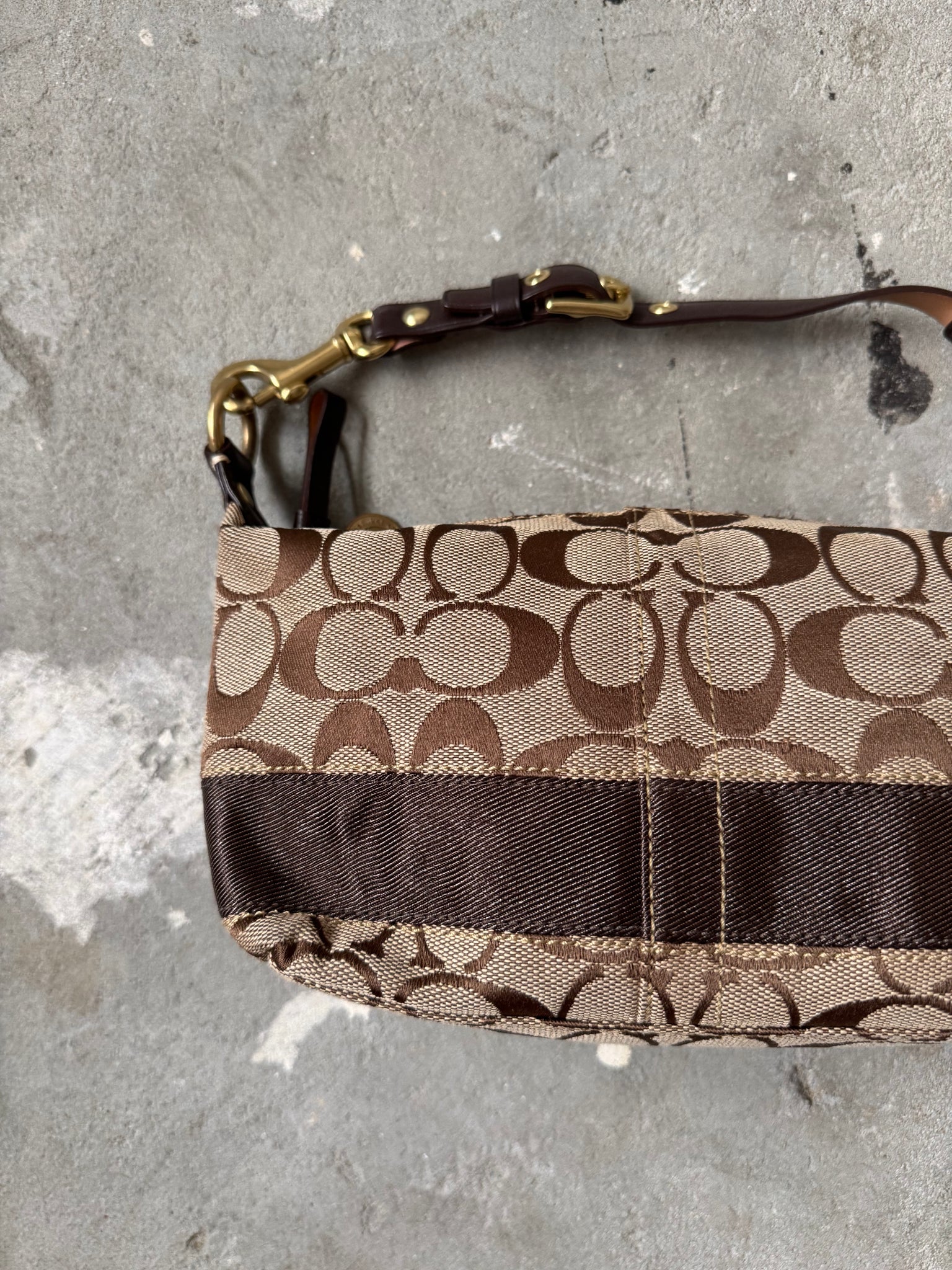 Coach Signature Stripe Mini Hobo ShoulderBag Beige/Brown
