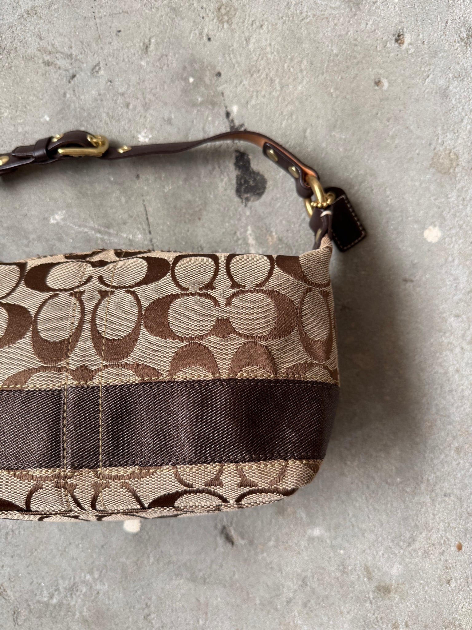 Coach Signature Stripe Mini Hobo ShoulderBag Beige/Brown