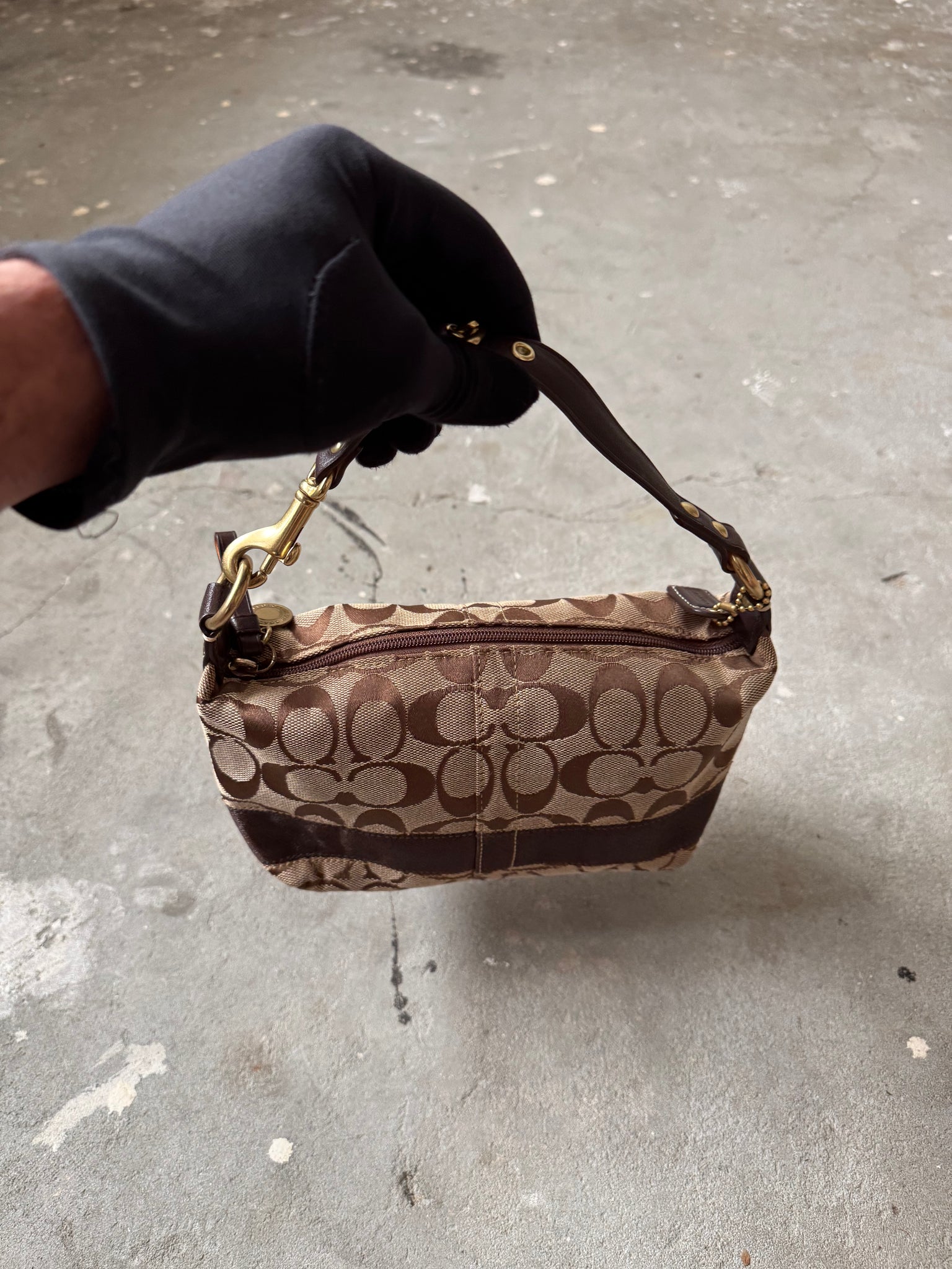 Coach Signature Stripe Mini Hobo ShoulderBag Beige/Brown