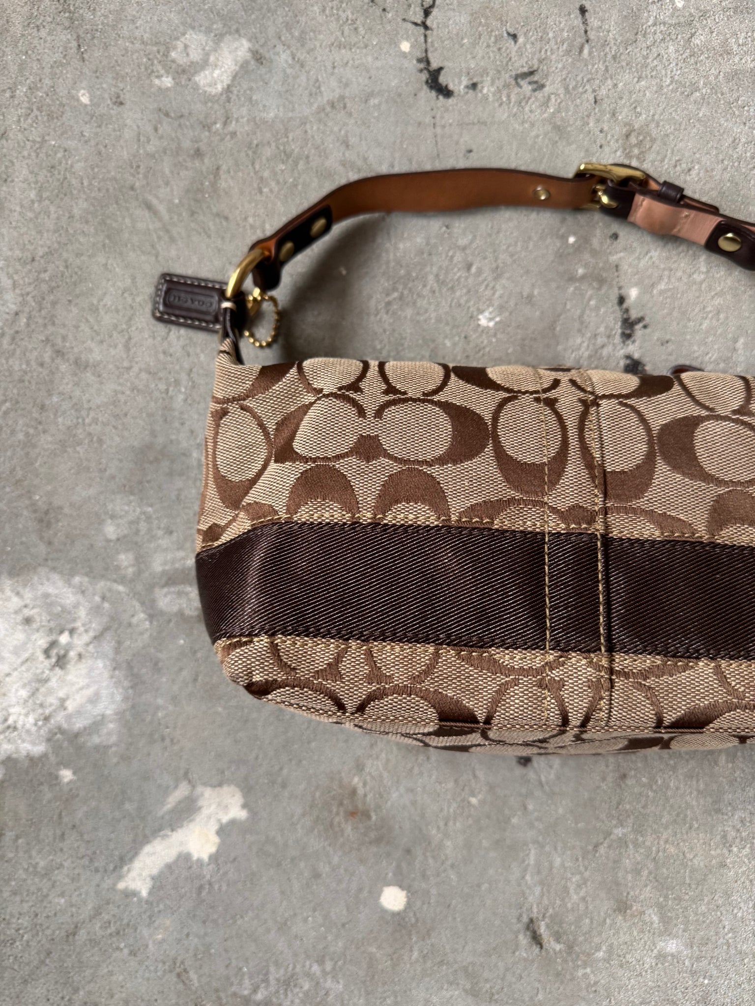 Coach Signature Stripe Mini Hobo ShoulderBag Beige/Brown