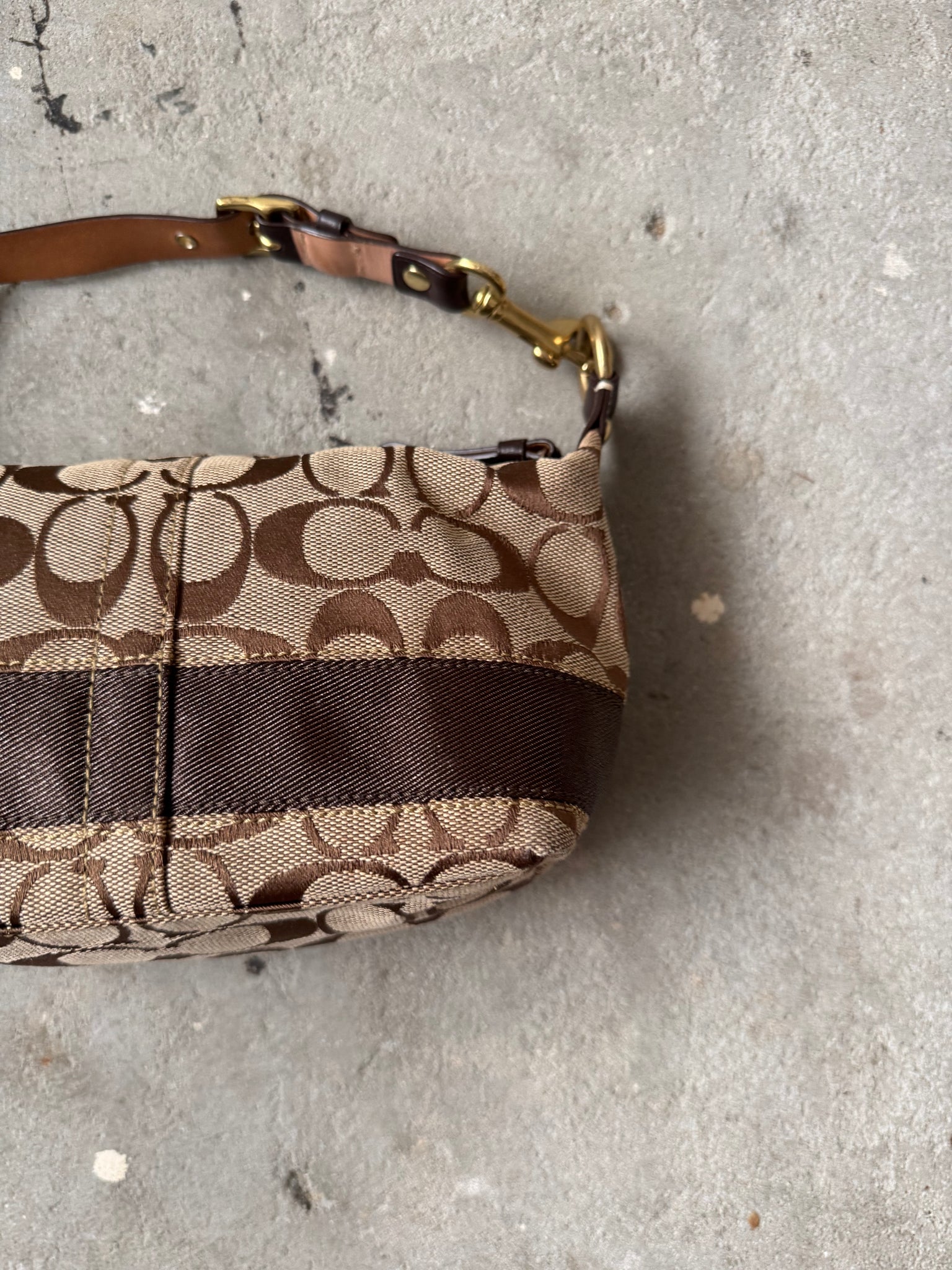 Coach Signature Stripe Mini Hobo ShoulderBag Beige/Brown
