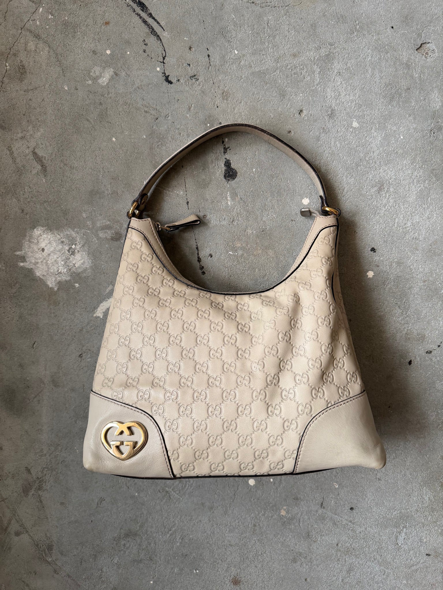 Gucci GG Monogram Guccissima Heart Hobo Shoulder Bag White