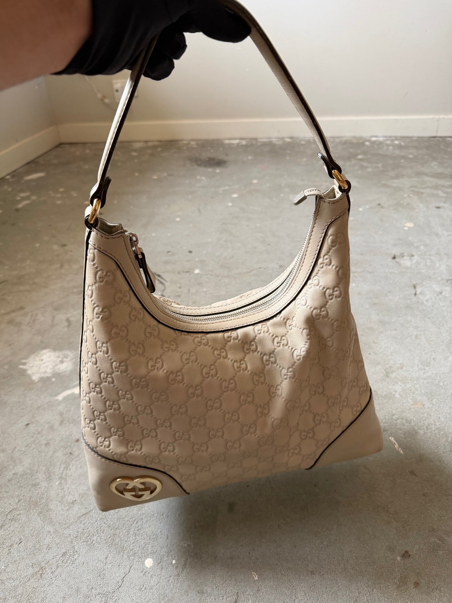 Gucci GG Monogram Guccissima Heart Hobo Shoulder Bag White