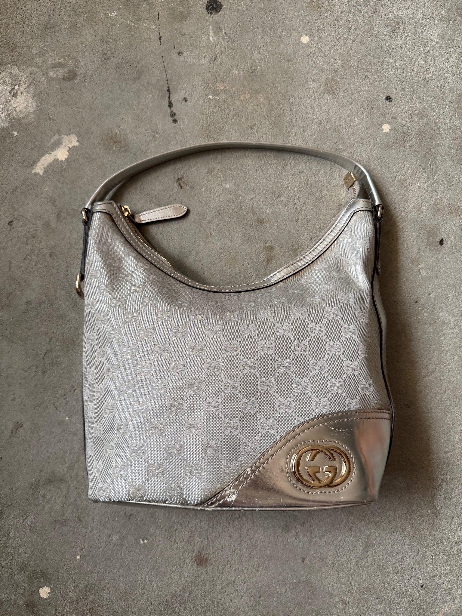 Gucci GG Monogram Britt Hobo Shoulder Bag Silver