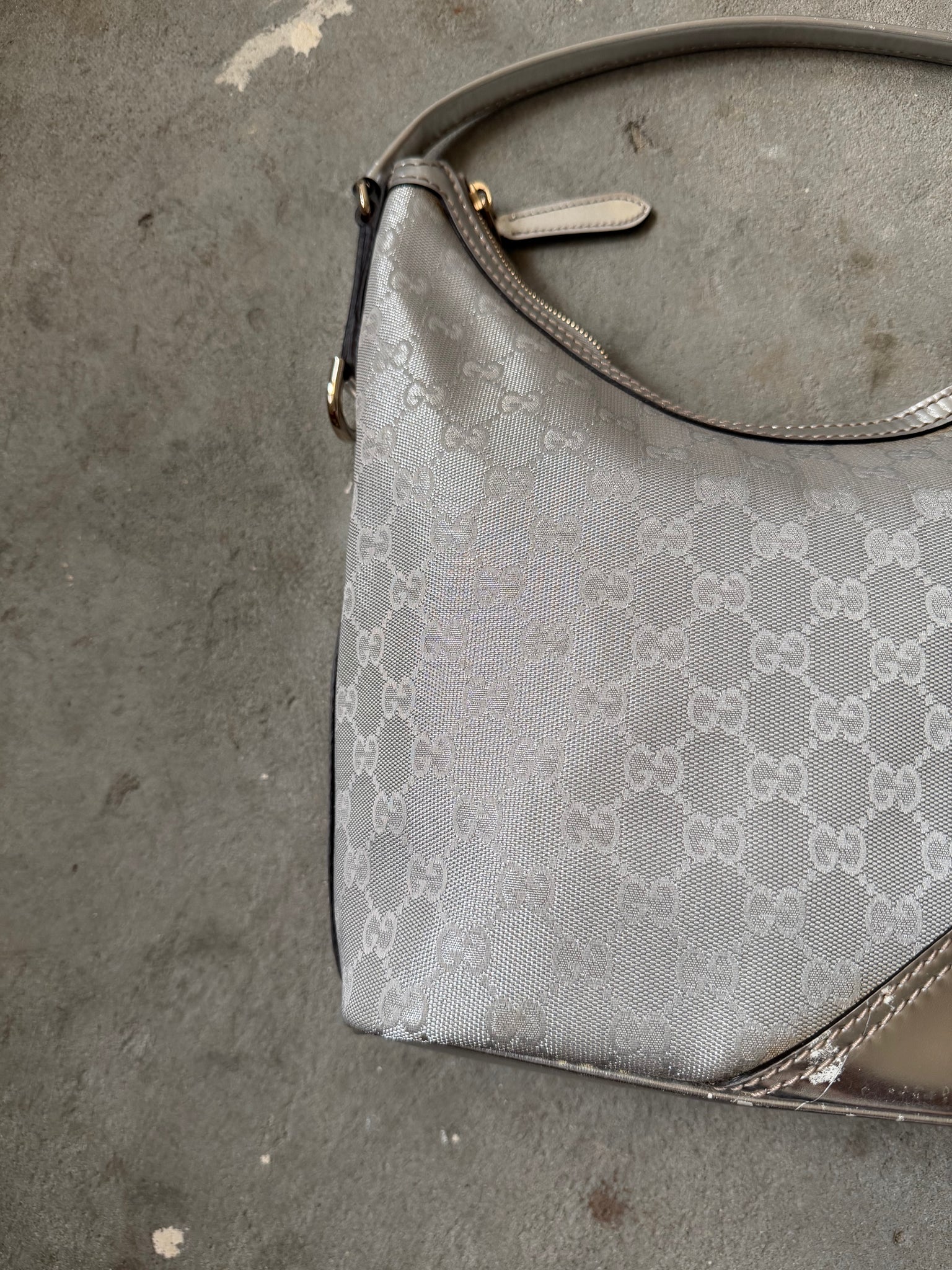 Gucci GG Monogram Britt Hobo Shoulder Bag Silver