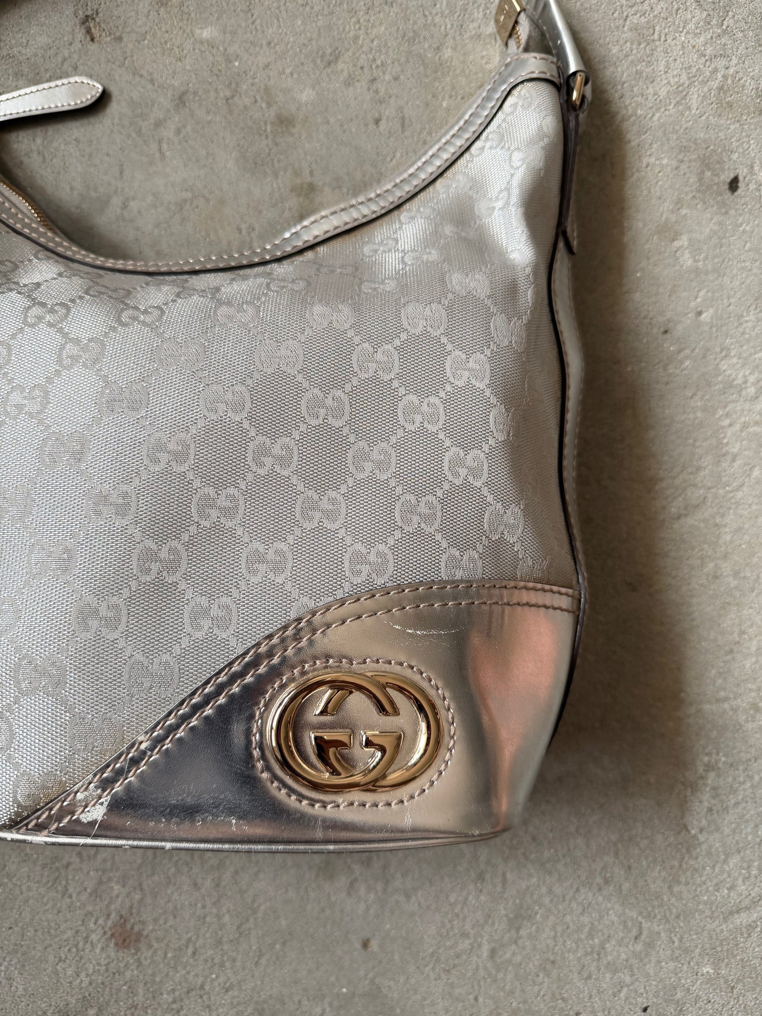Gucci GG Monogram Britt Hobo Shoulder Bag Silver