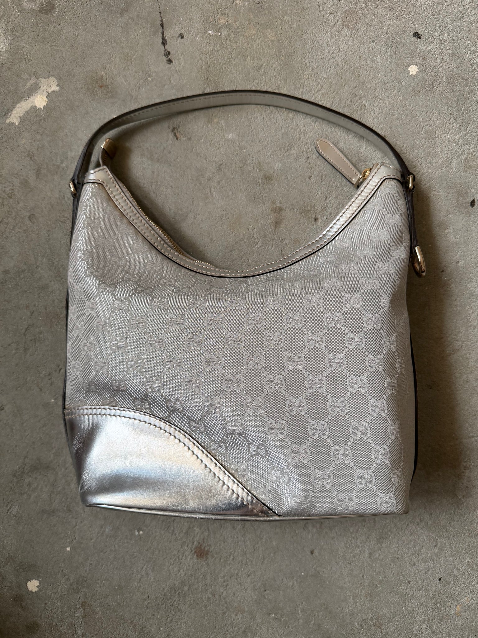 Gucci GG Monogram Britt Hobo Shoulder Bag Silver