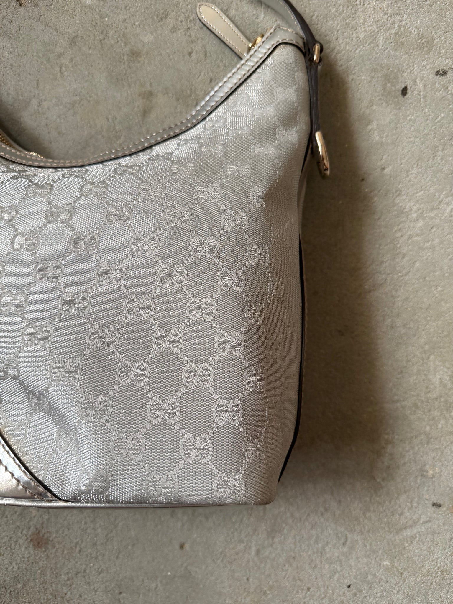 Gucci GG Monogram Britt Hobo Shoulder Bag Silver
