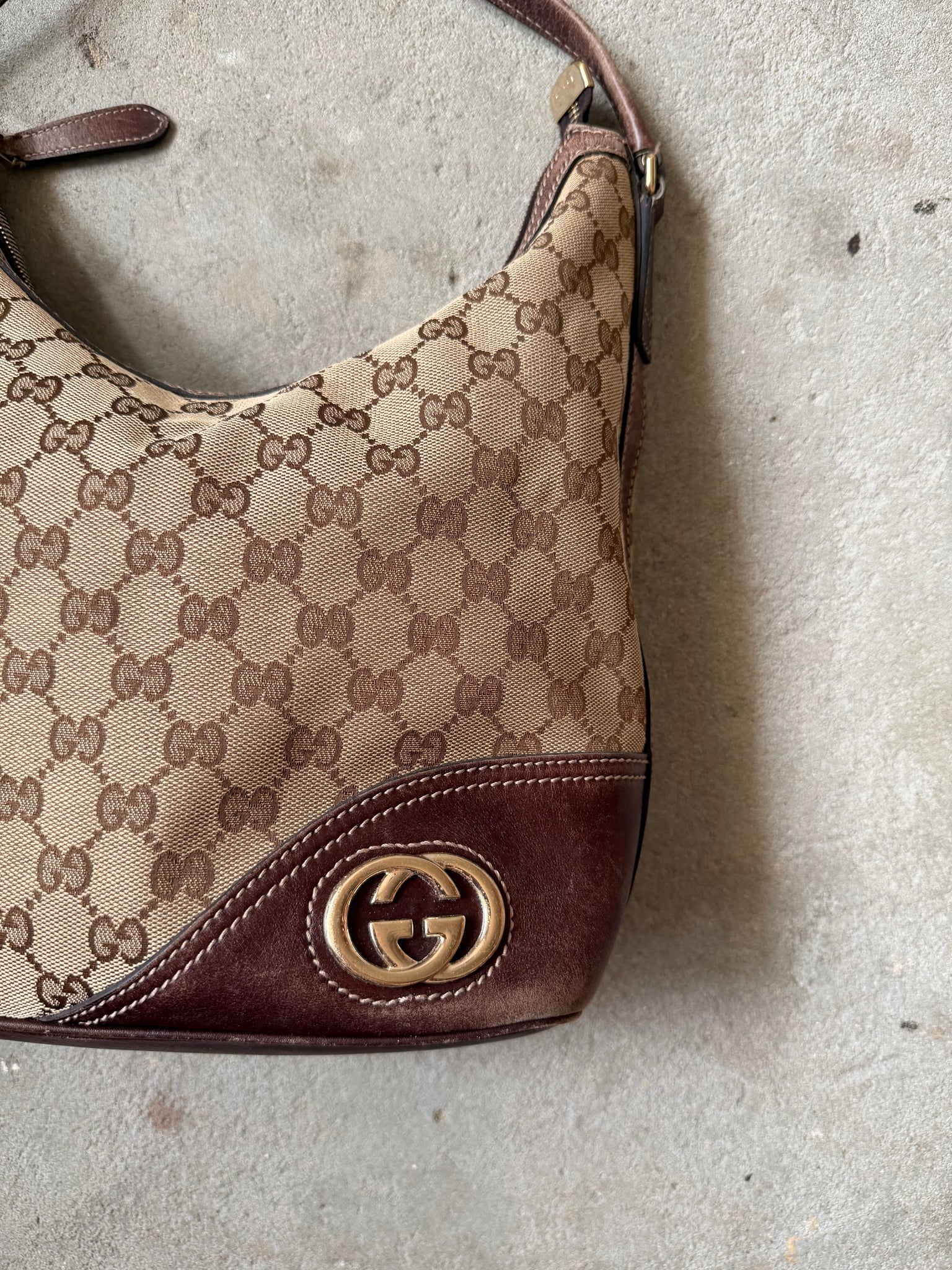 Gucci GG Monogram Britt Hobo Shoulder Bag Beige/Brown