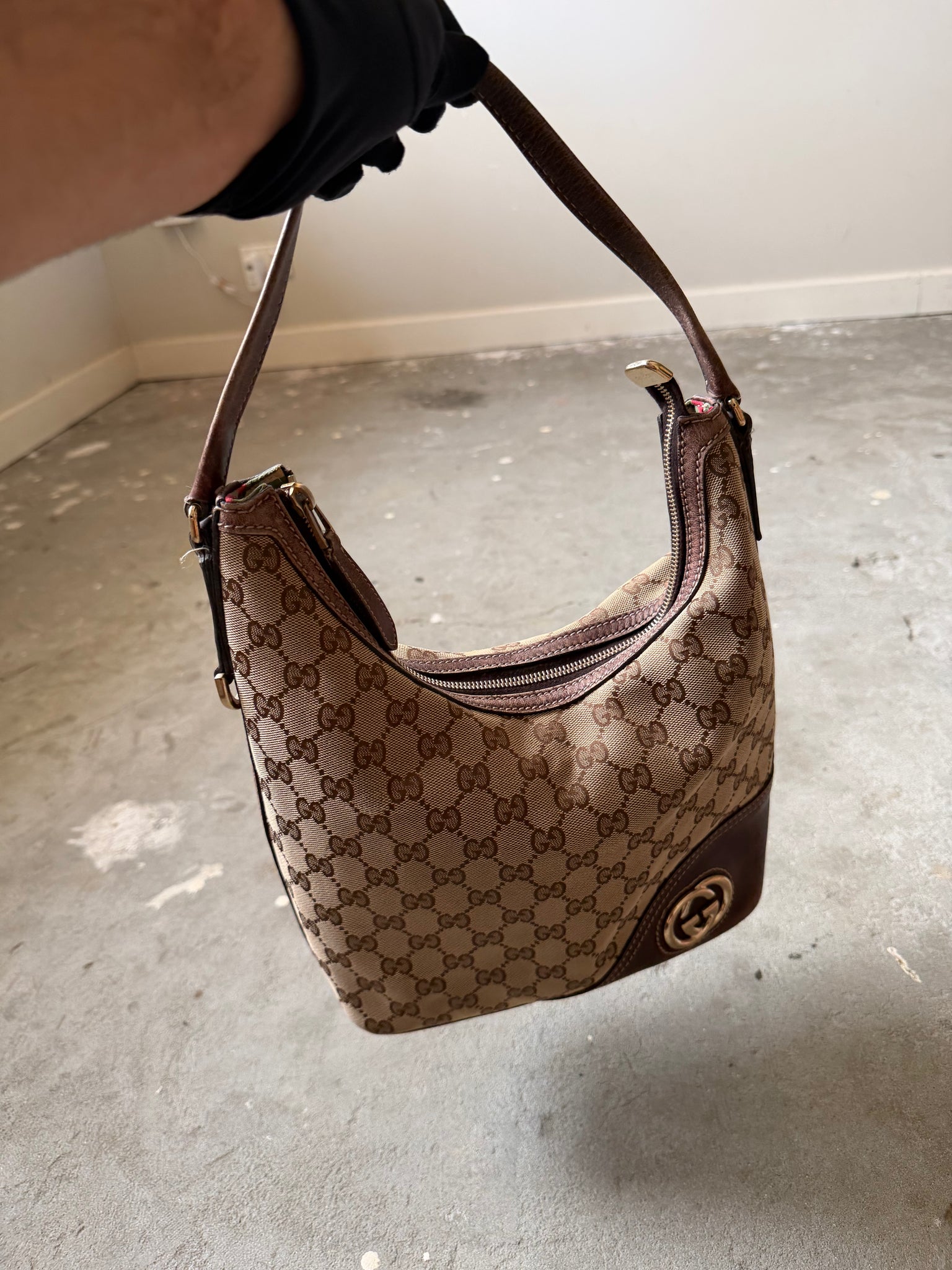Gucci GG Monogram Britt Hobo Shoulder Bag Beige/Brown