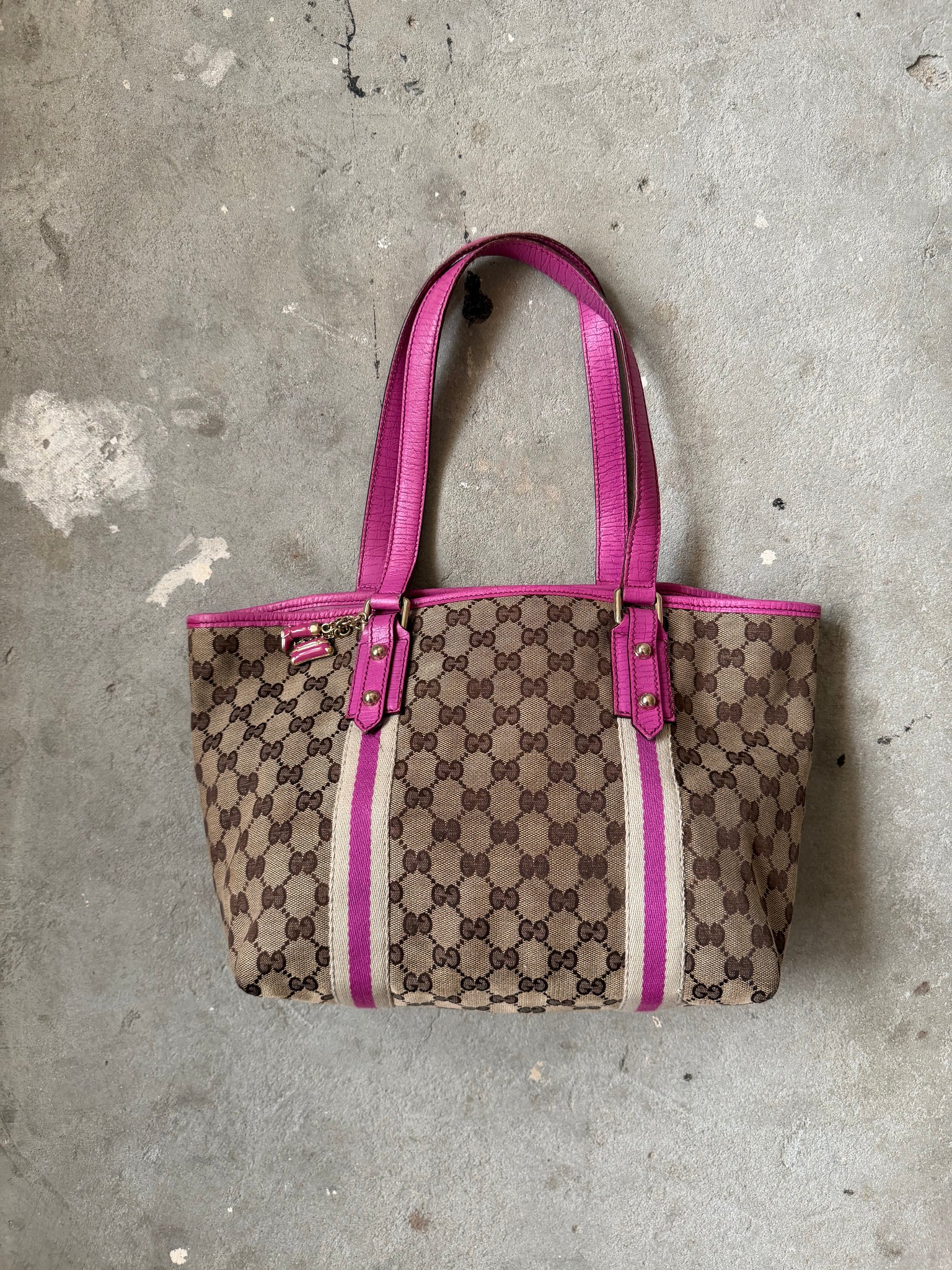 Gucci GG Monogram Sherry Line Charm Shoulder Bag Beige/Pink