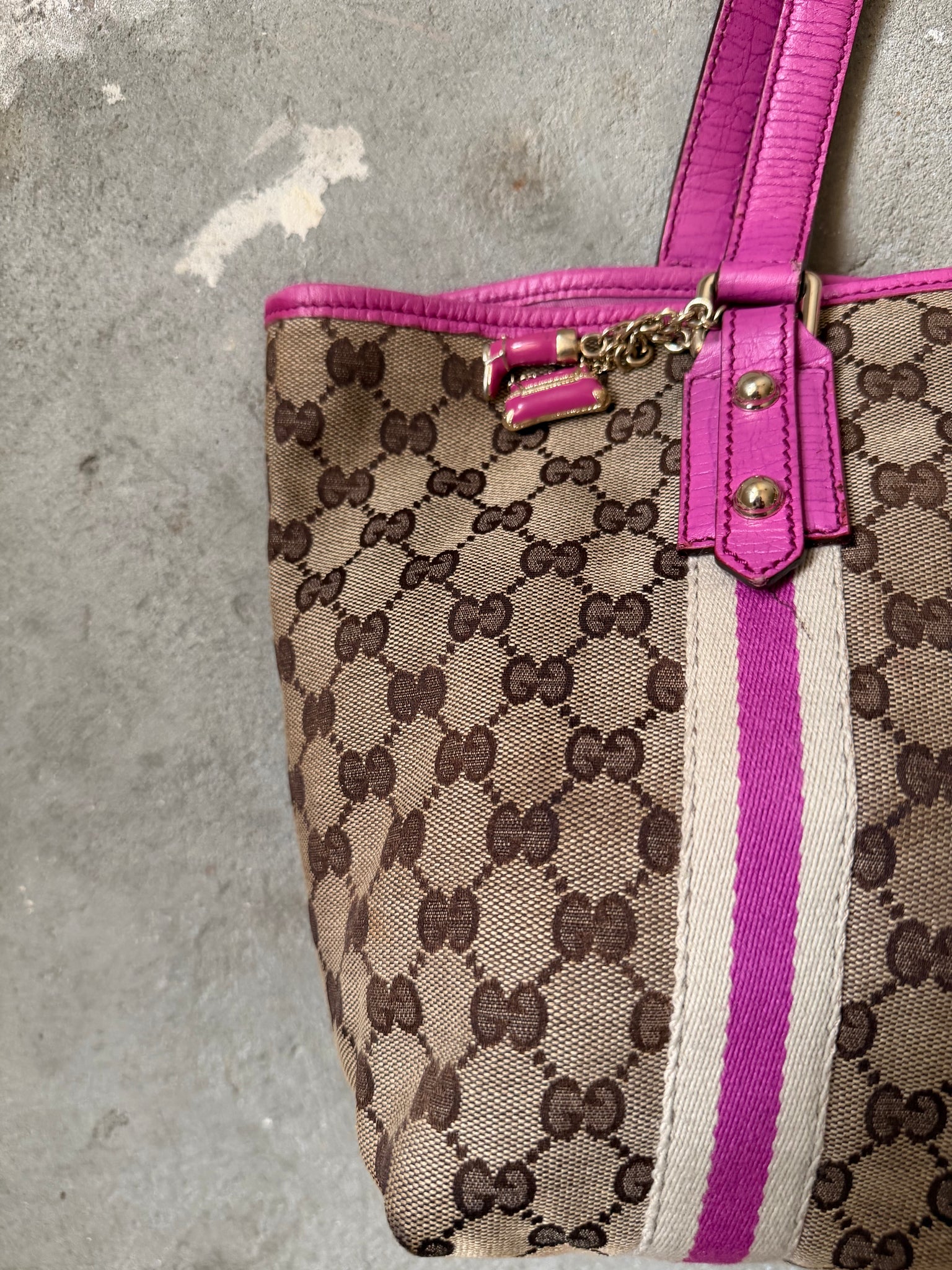 Gucci GG Monogram Sherry Line Charm Shoulder Bag Beige/Pink
