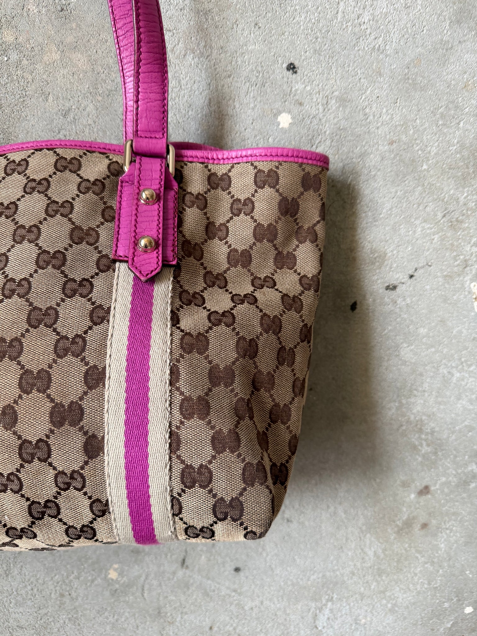 Gucci GG Monogram Sherry Line Charm Shoulder Bag Beige/Pink