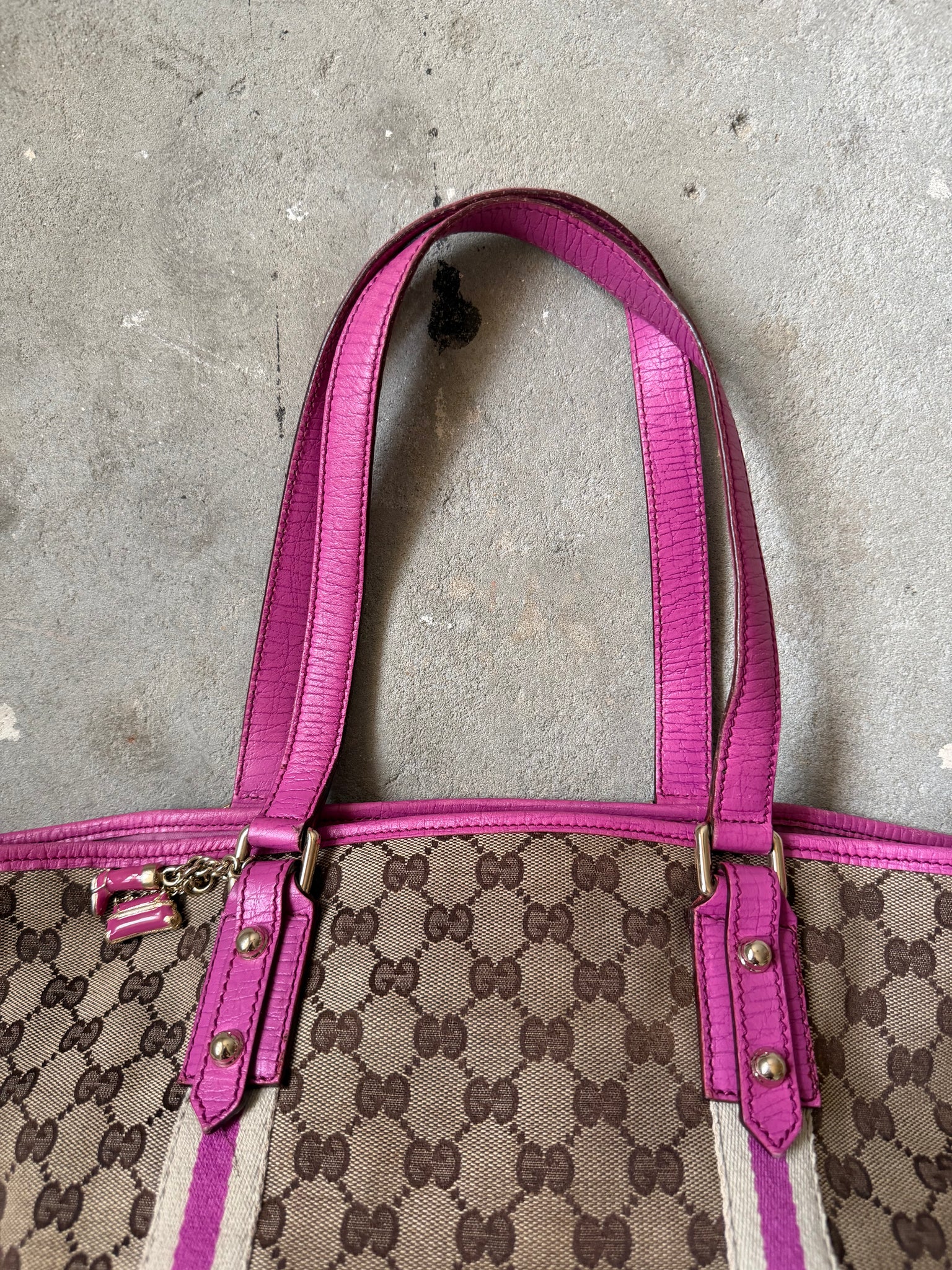 Gucci GG Monogram Sherry Line Charm Shoulder Bag Beige/Pink