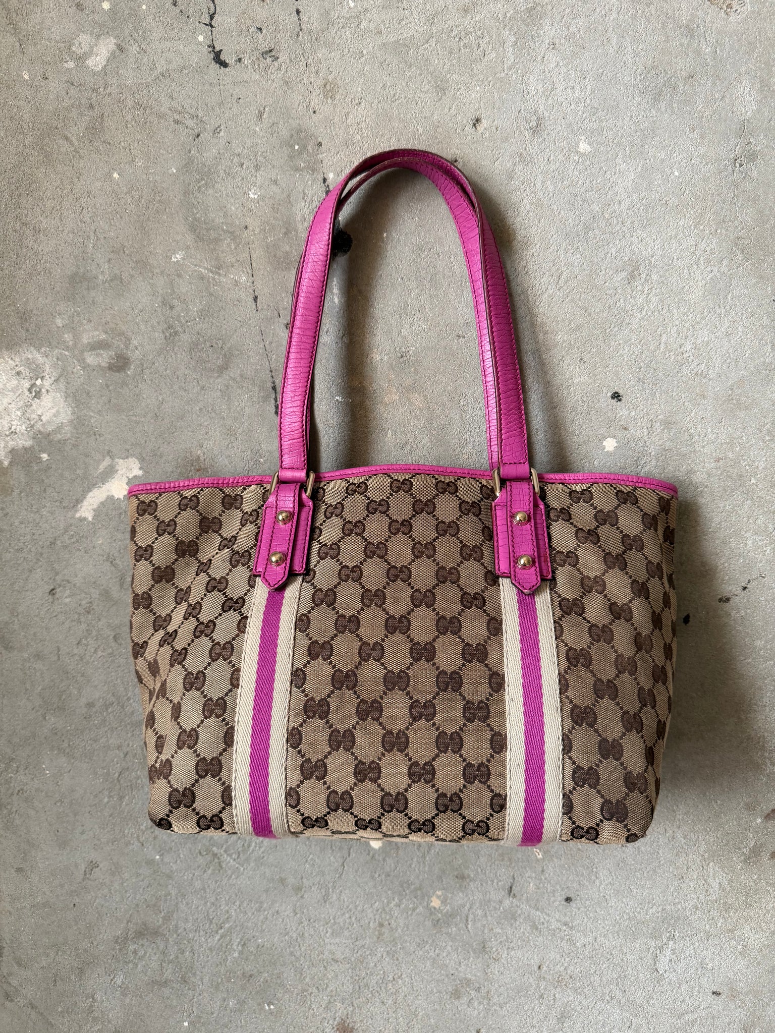 Gucci GG Monogram Sherry Line Charm Shoulder Bag Beige/Pink