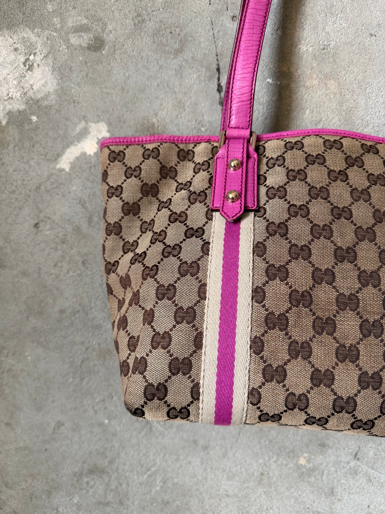 Gucci GG Monogram Sherry Line Charm Shoulder Bag Beige/Pink