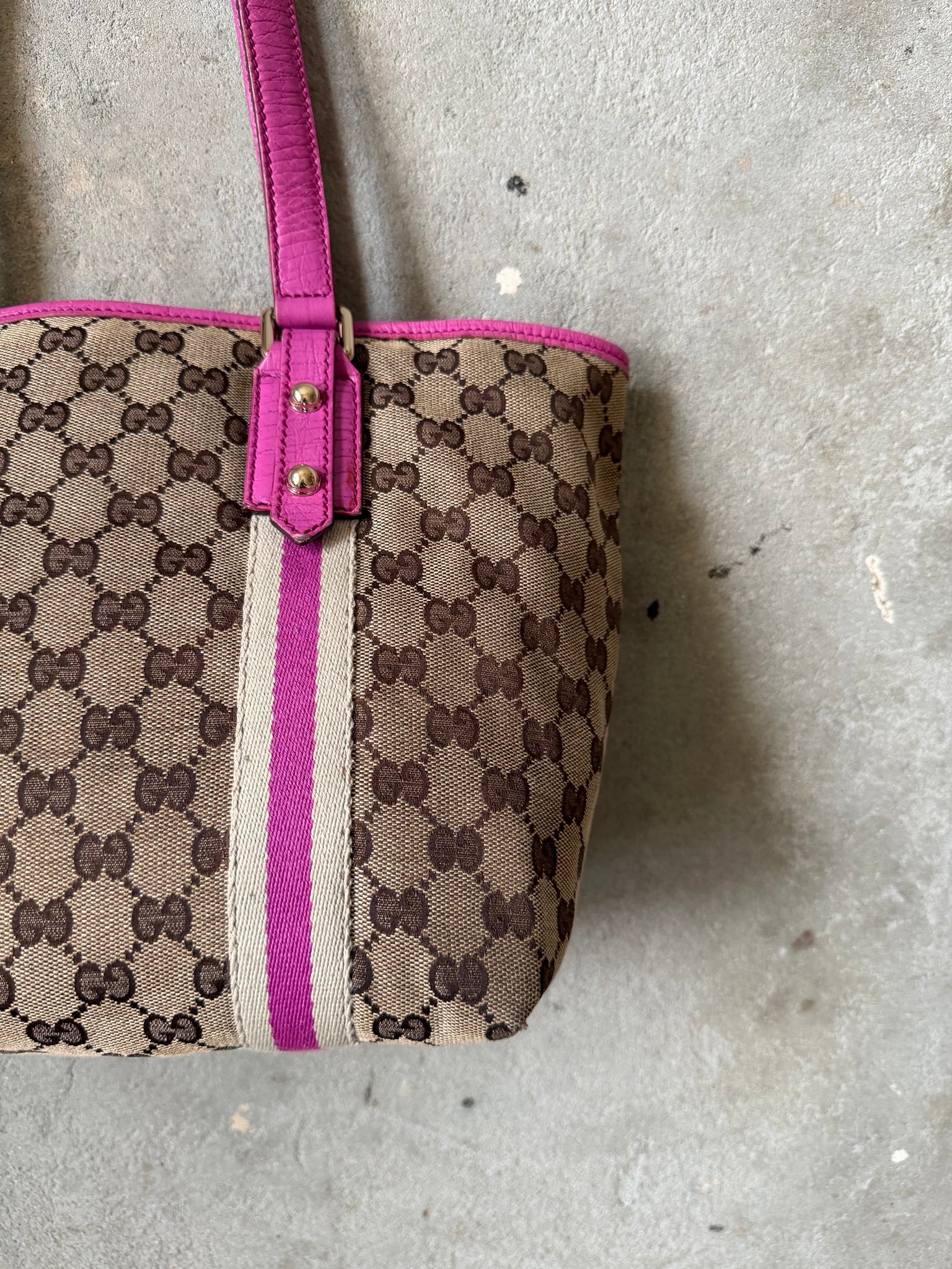 Gucci GG Monogram Sherry Line Charm Shoulder Bag Beige/Pink