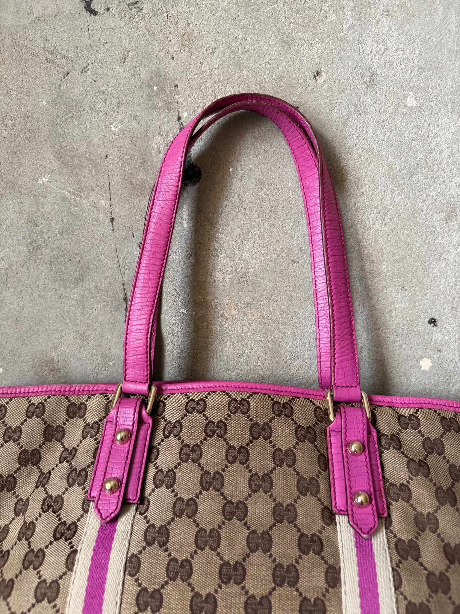 Gucci GG Monogram Sherry Line Charm Shoulder Bag Beige/Pink