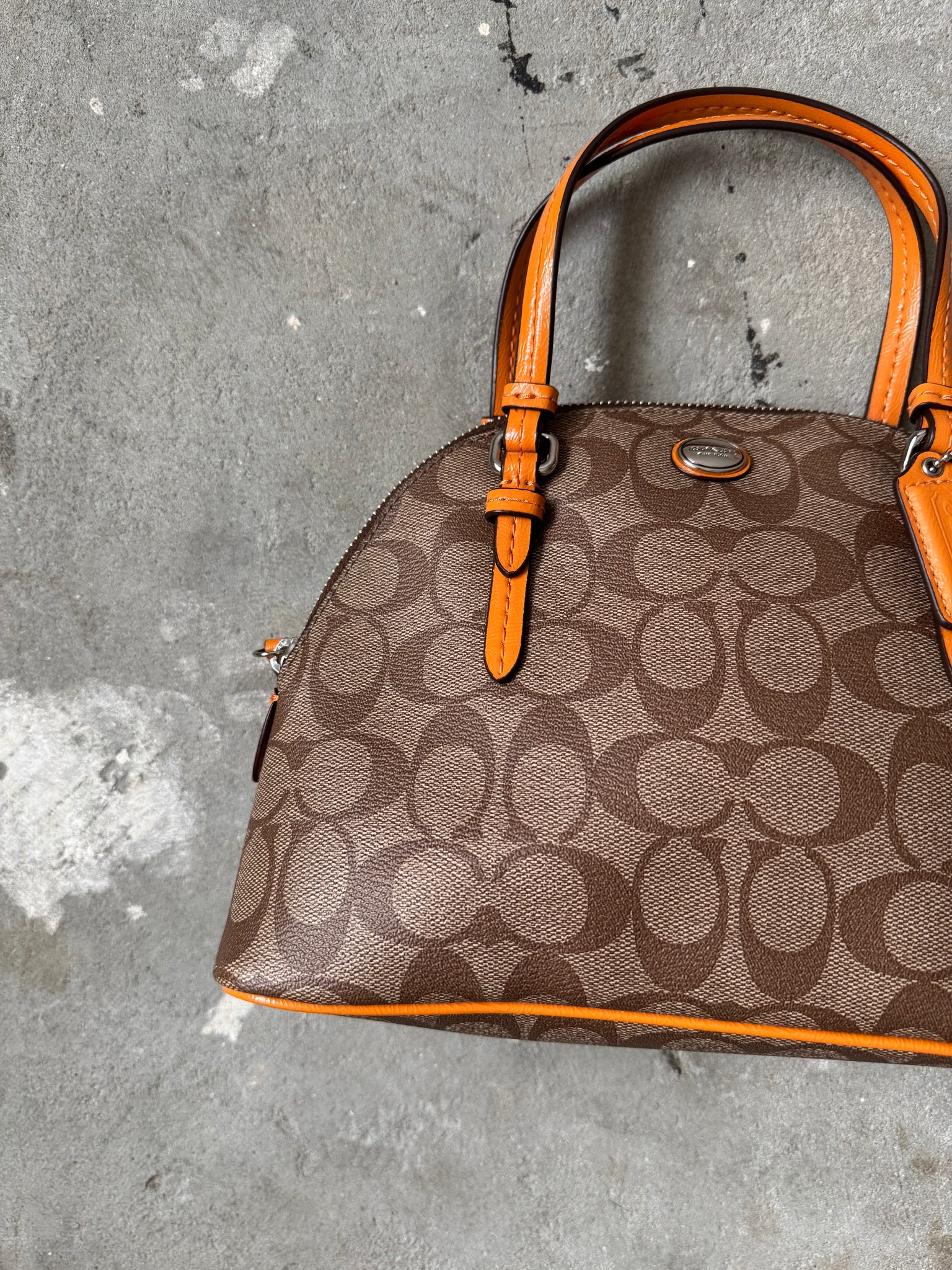 Coach 2Way Signature Peyton Hand Bag Beige/Orange
