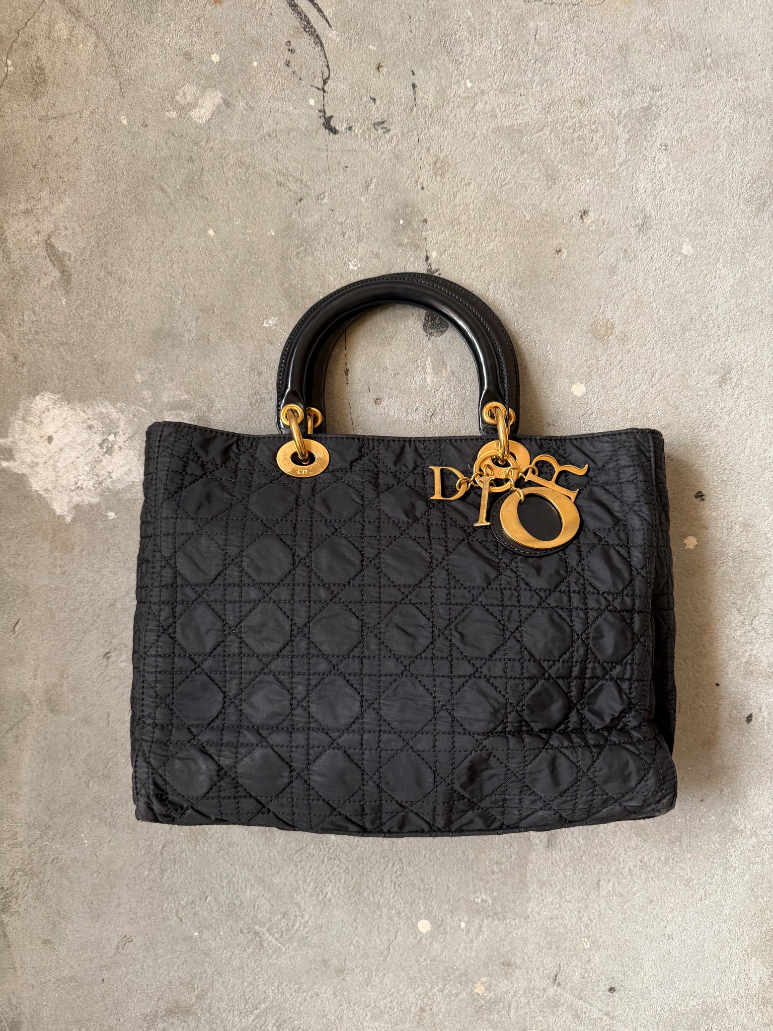 Dior Cannage Quilted Nylon Hand Bag Black
