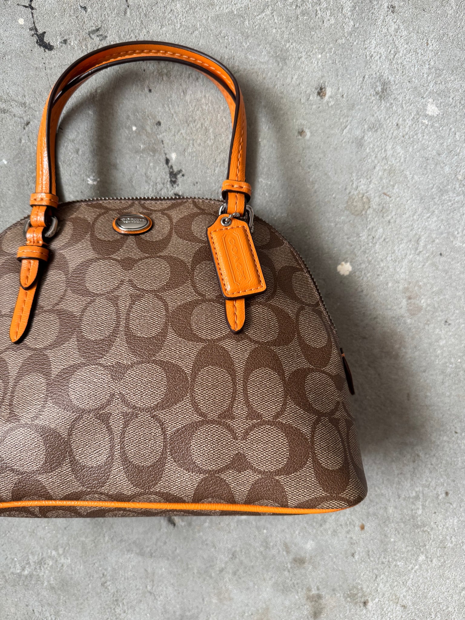 Coach 2Way Signature Peyton Hand Bag Beige/Orange