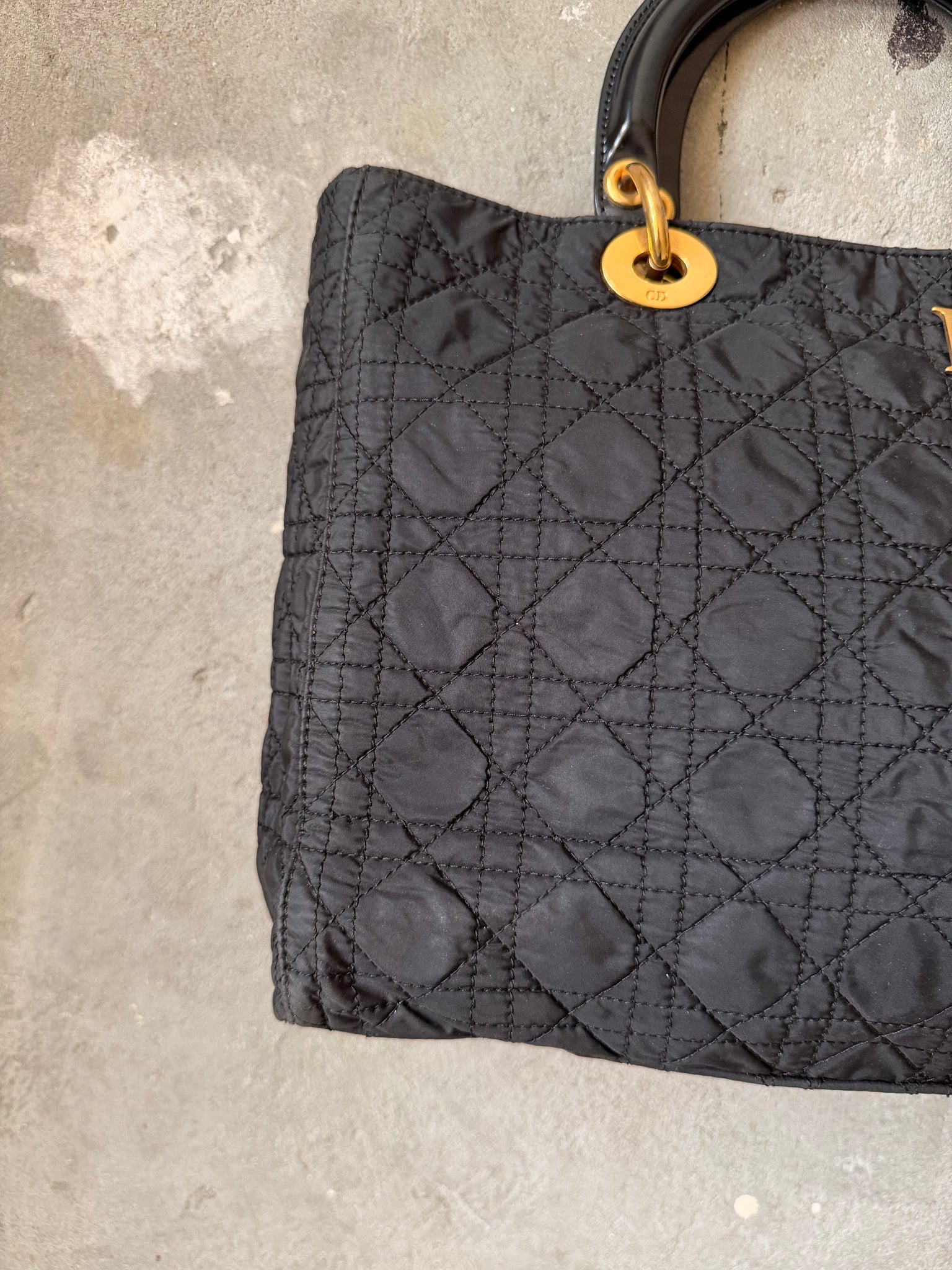 Dior Cannage Quilted Nylon Hand Bag Black