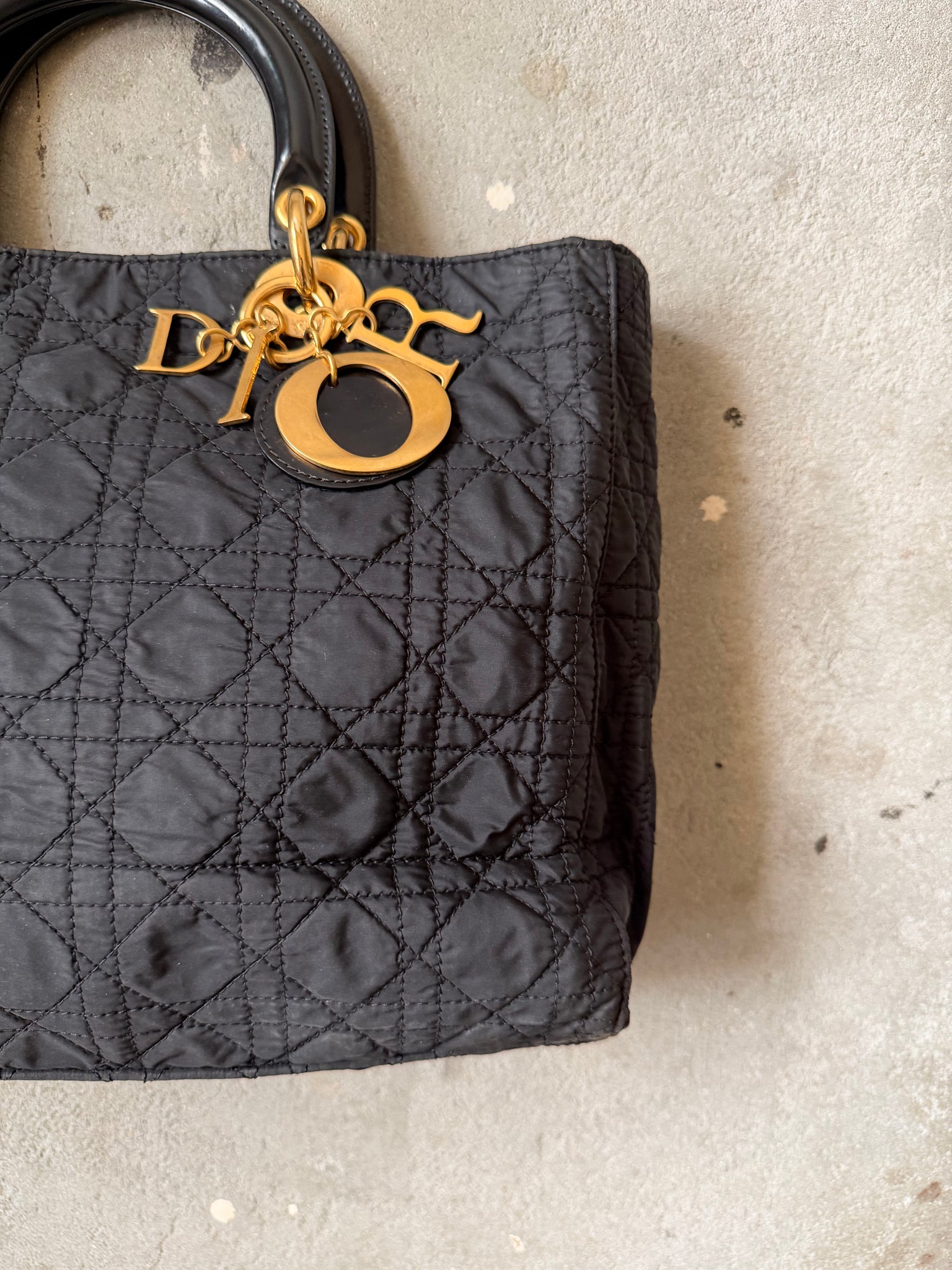 Dior Cannage Quilted Nylon Hand Bag Black