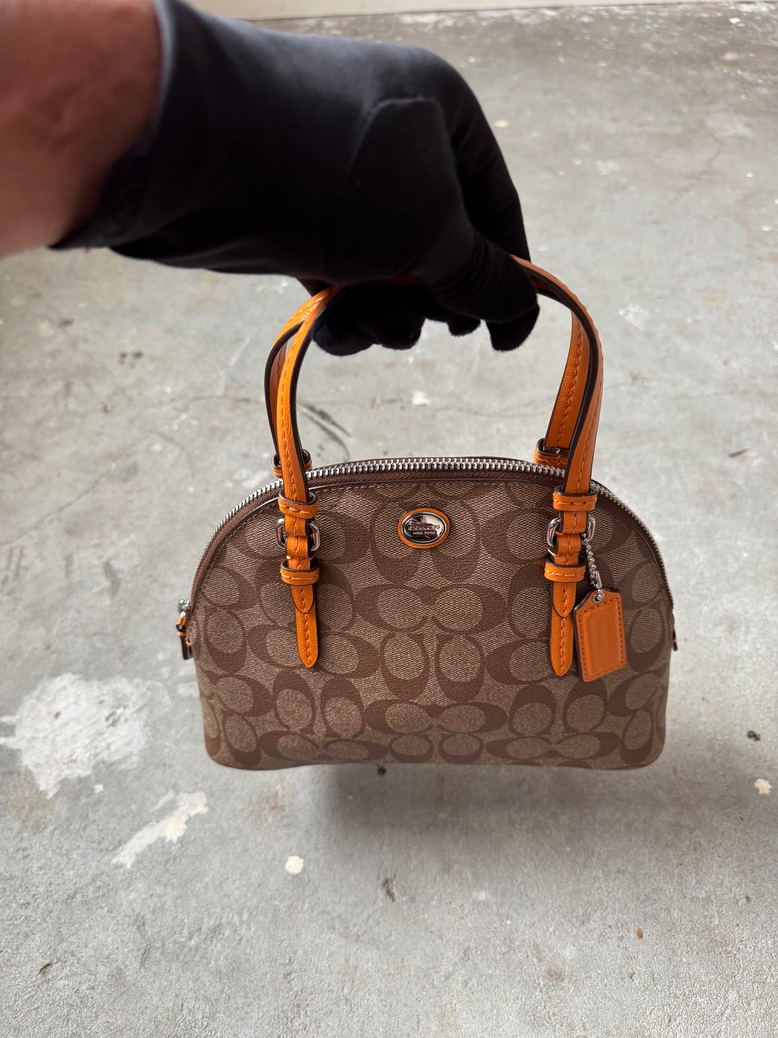 Coach 2Way Signature Peyton Hand Bag Beige/Orange