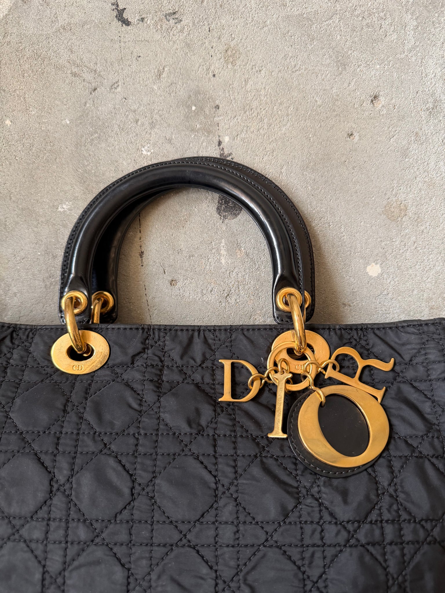 Dior Cannage Quilted Nylon Hand Bag Black