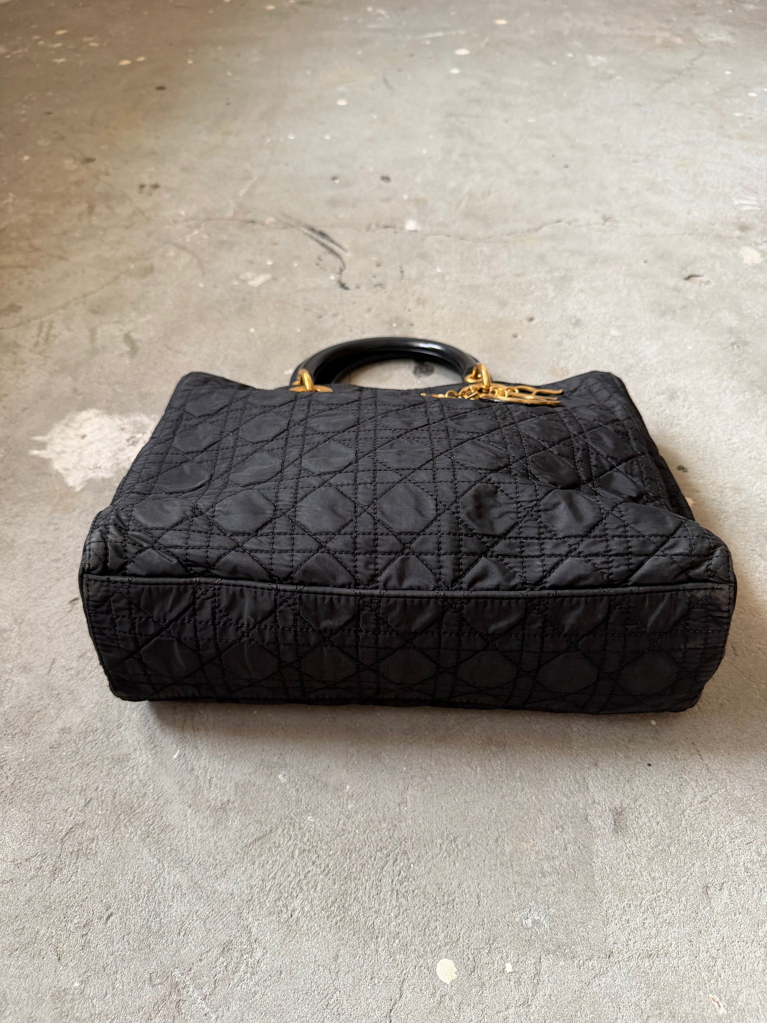 Dior Cannage Quilted Nylon Hand Bag Black