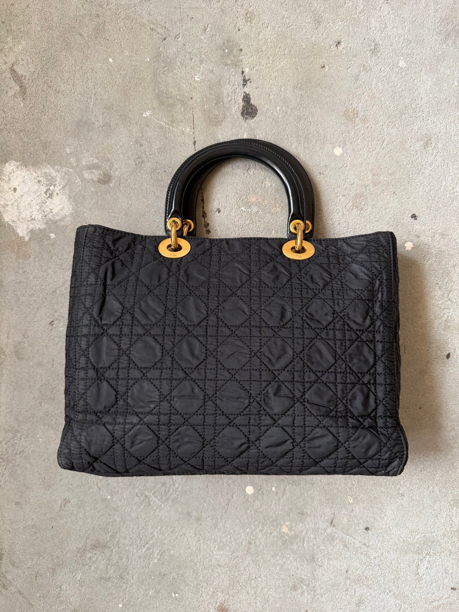 Dior Cannage Quilted Nylon Hand Bag Black