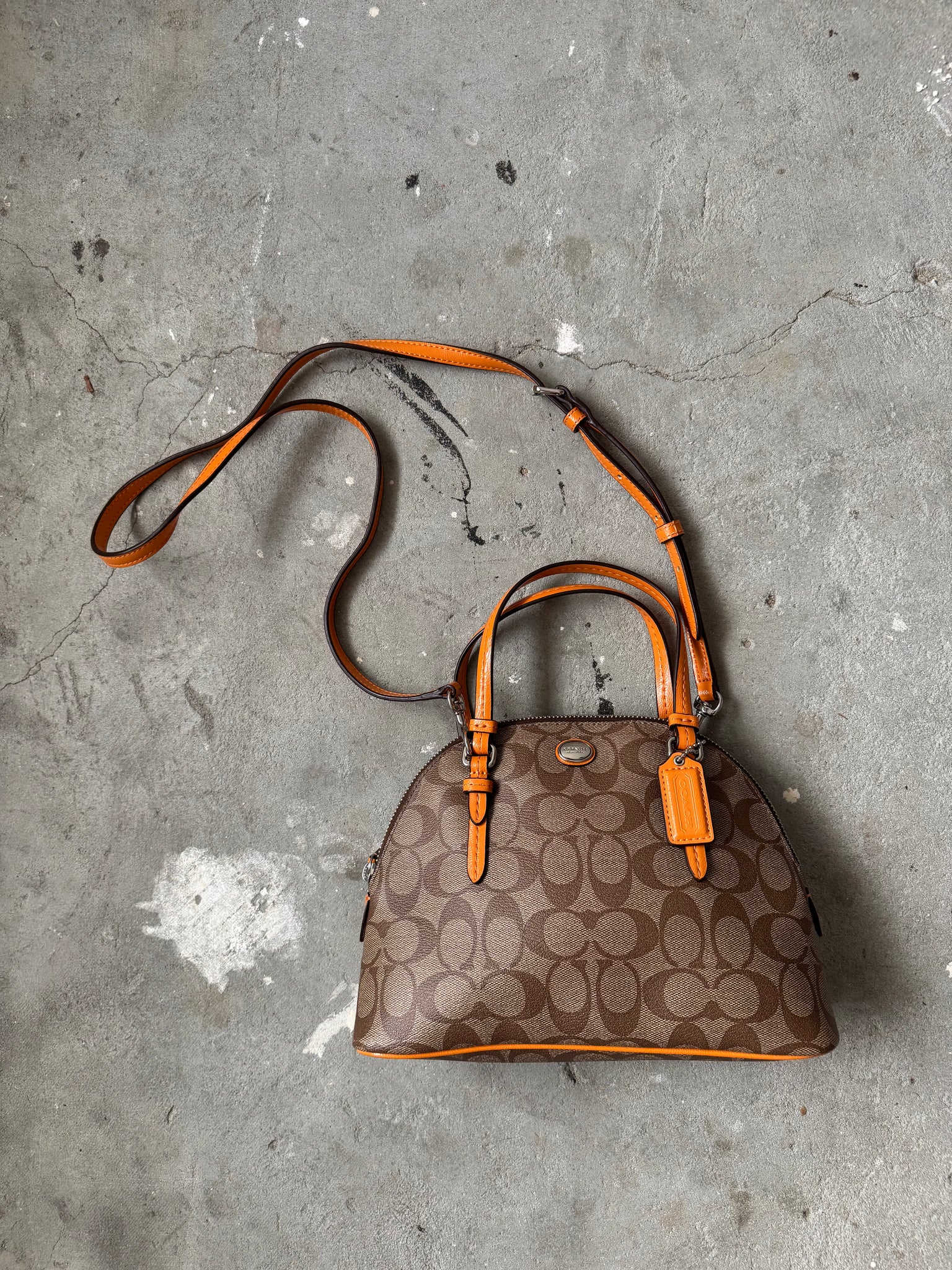 Coach 2Way Signature Peyton Hand Bag Beige/Orange