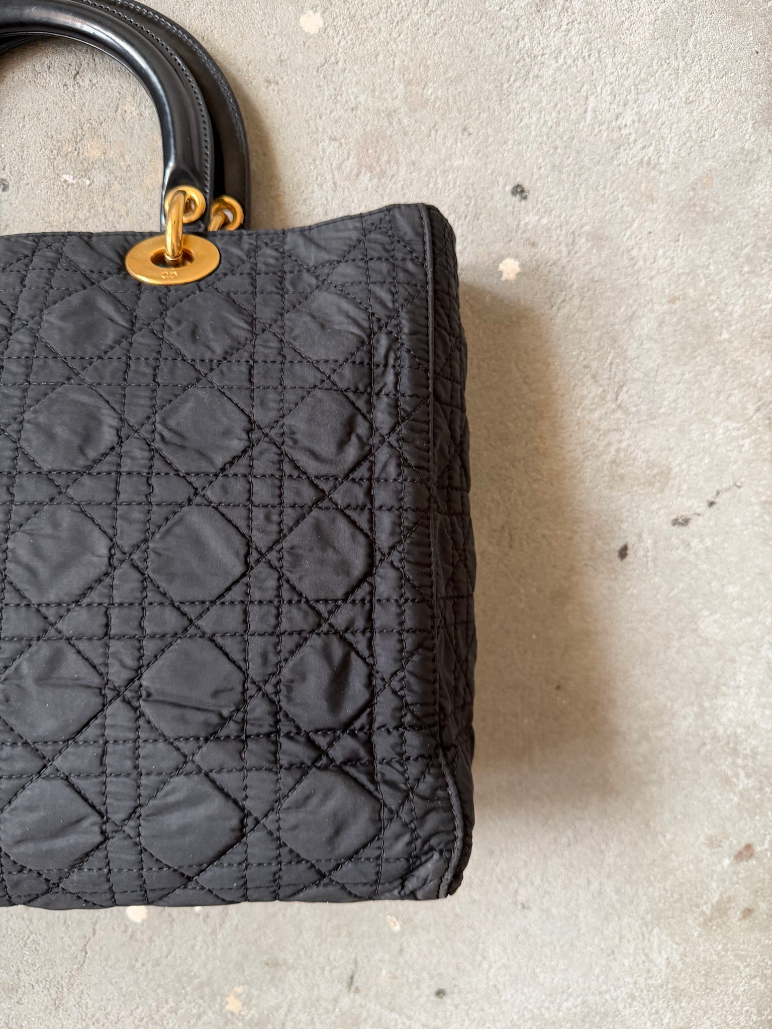 Dior Cannage Quilted Nylon Hand Bag Black