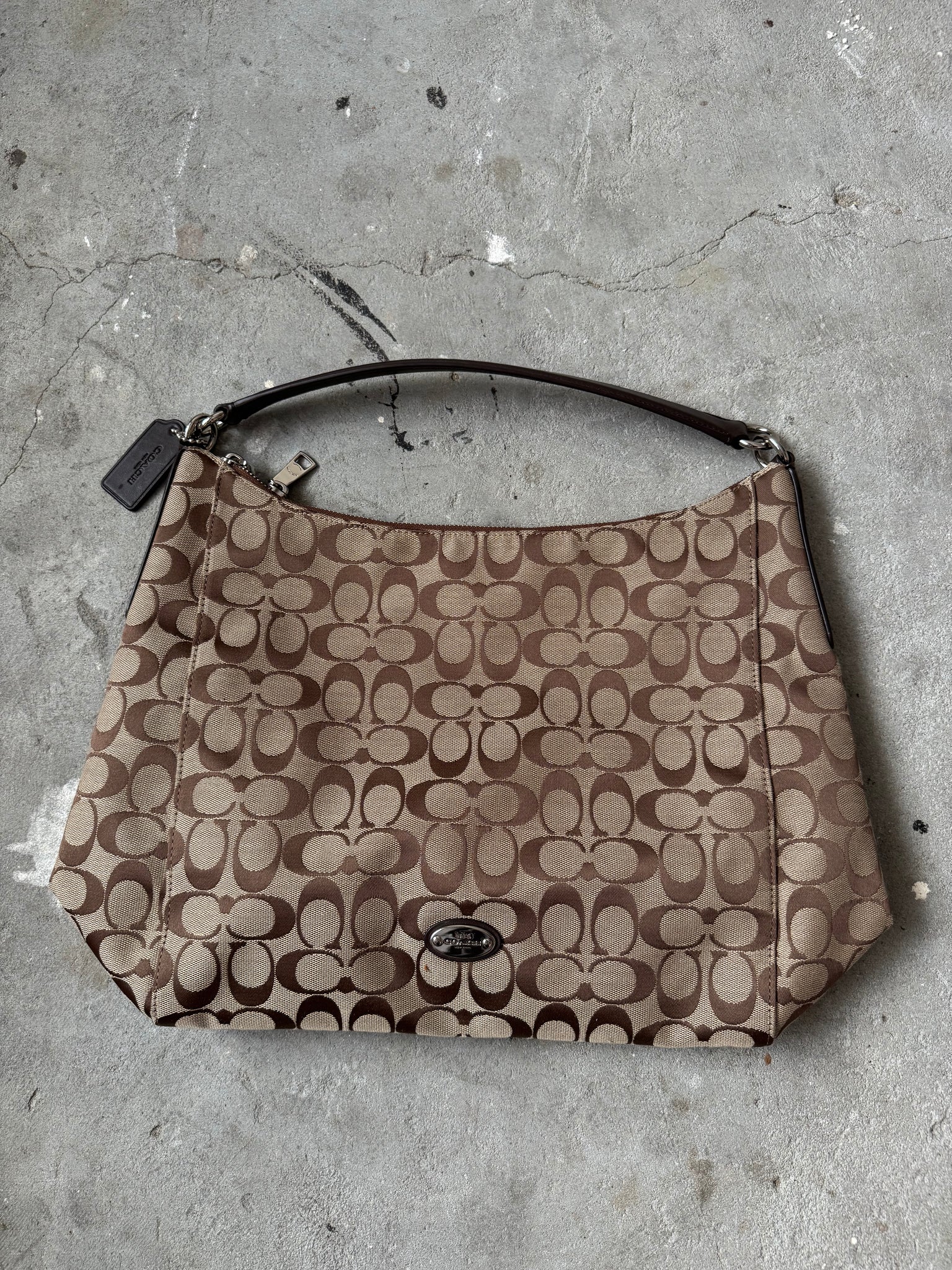Coach 2Way Signature Hobo Shoulder Bag Beige/Brown