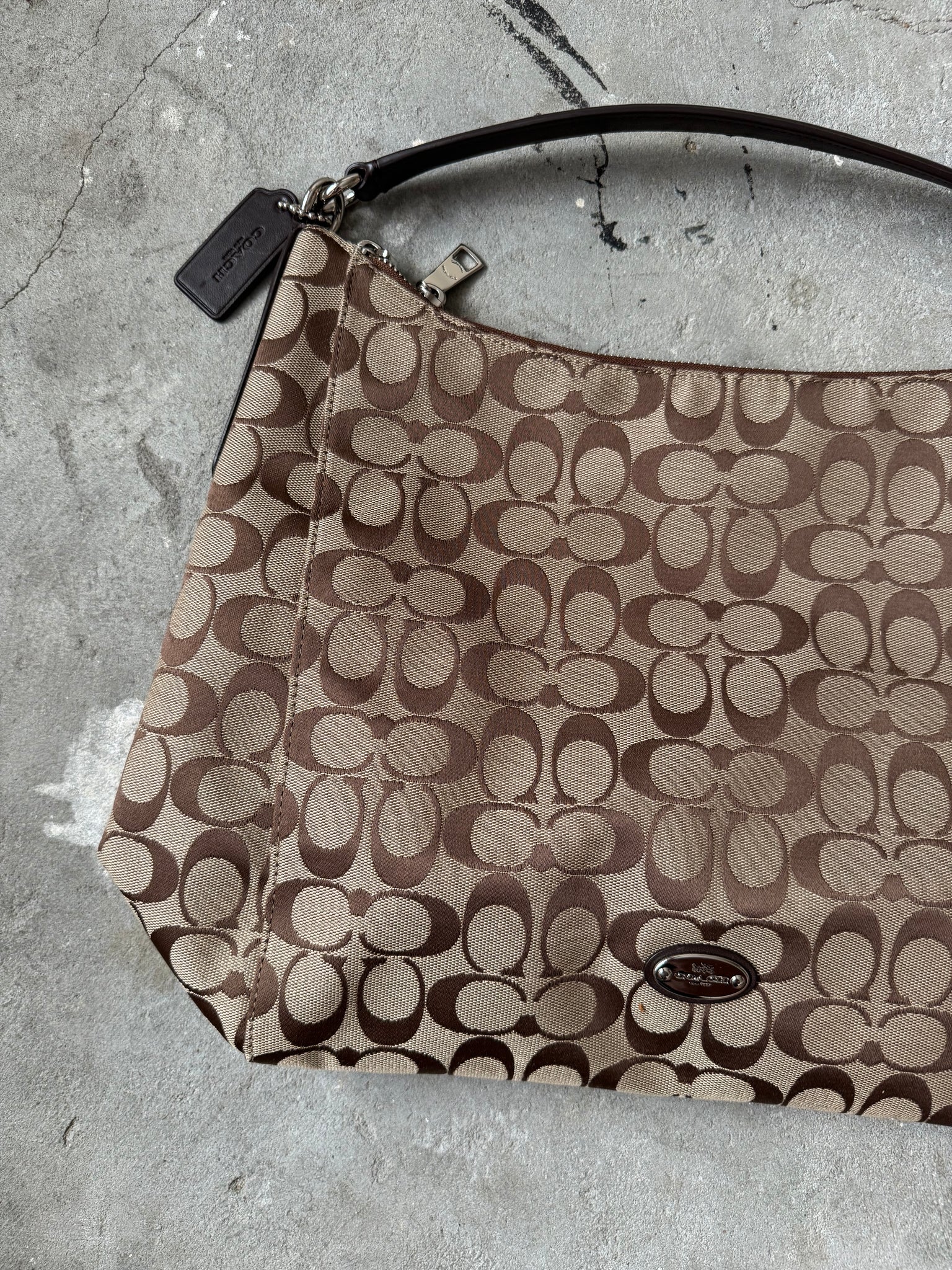 Coach 2Way Signature Hobo Shoulder Bag Beige/Brown