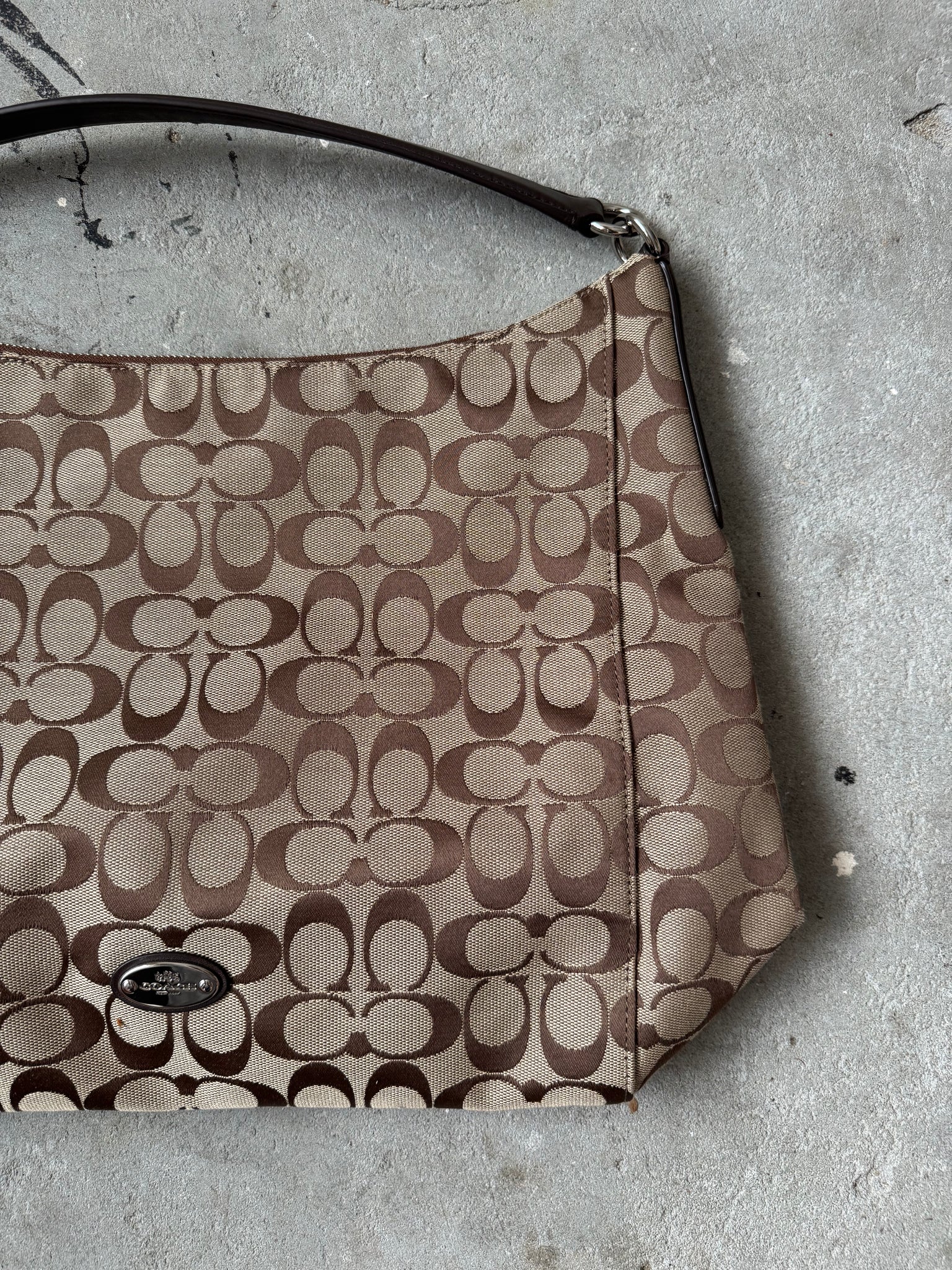 Coach 2Way Signature Hobo Shoulder Bag Beige/Brown