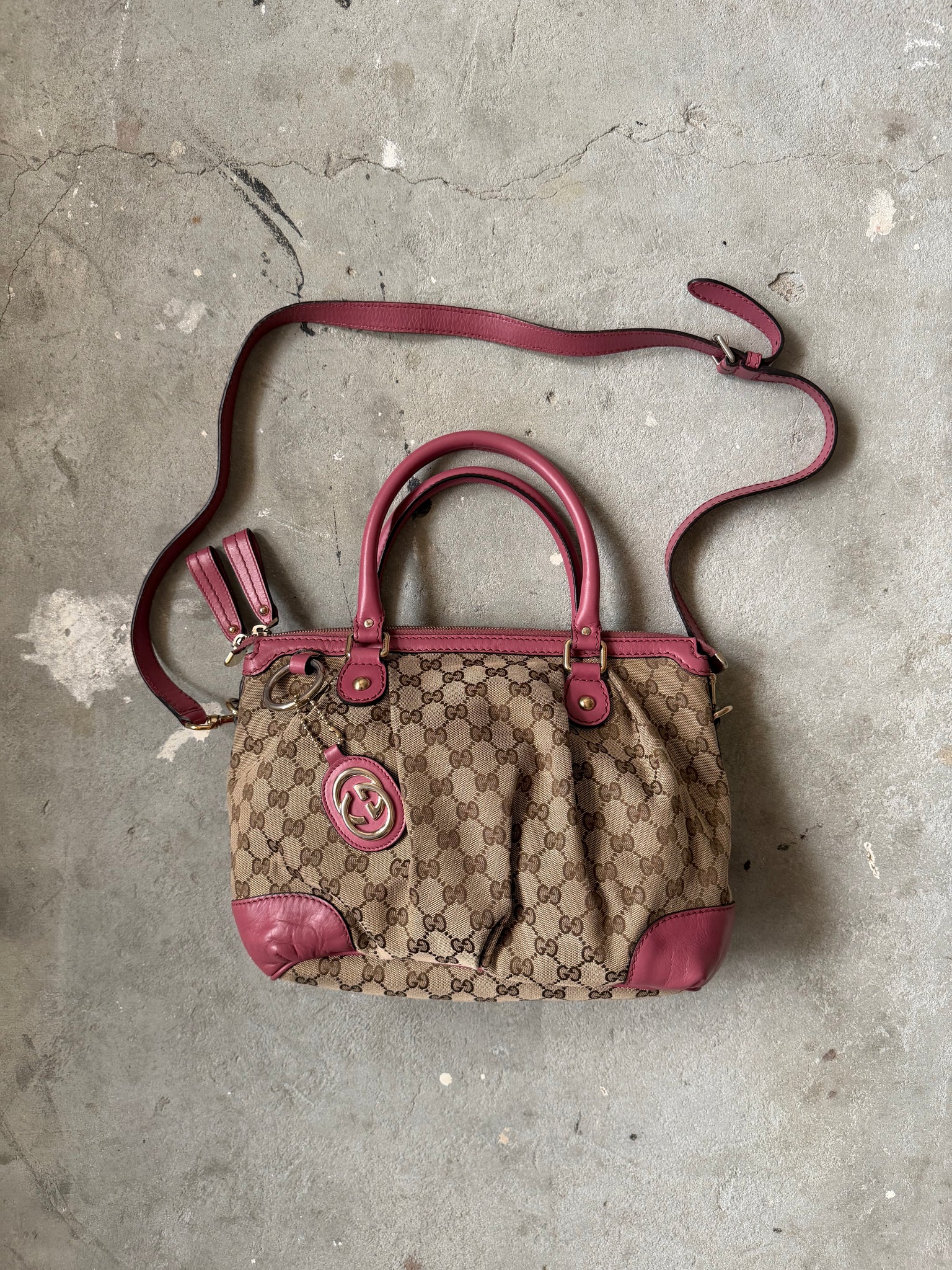 Gucci 2Way GG Monogram Sukey Shoulder Bag Beige/Pink